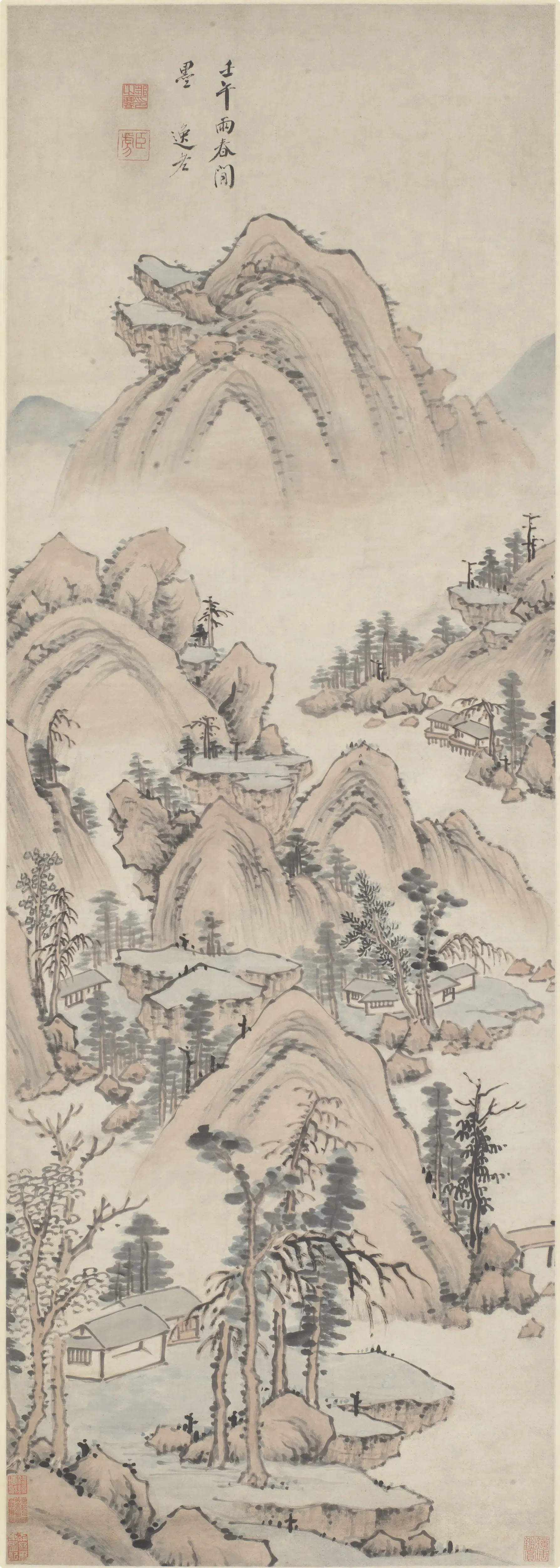 清代【邹之麟】《雨春闲墨图轴》