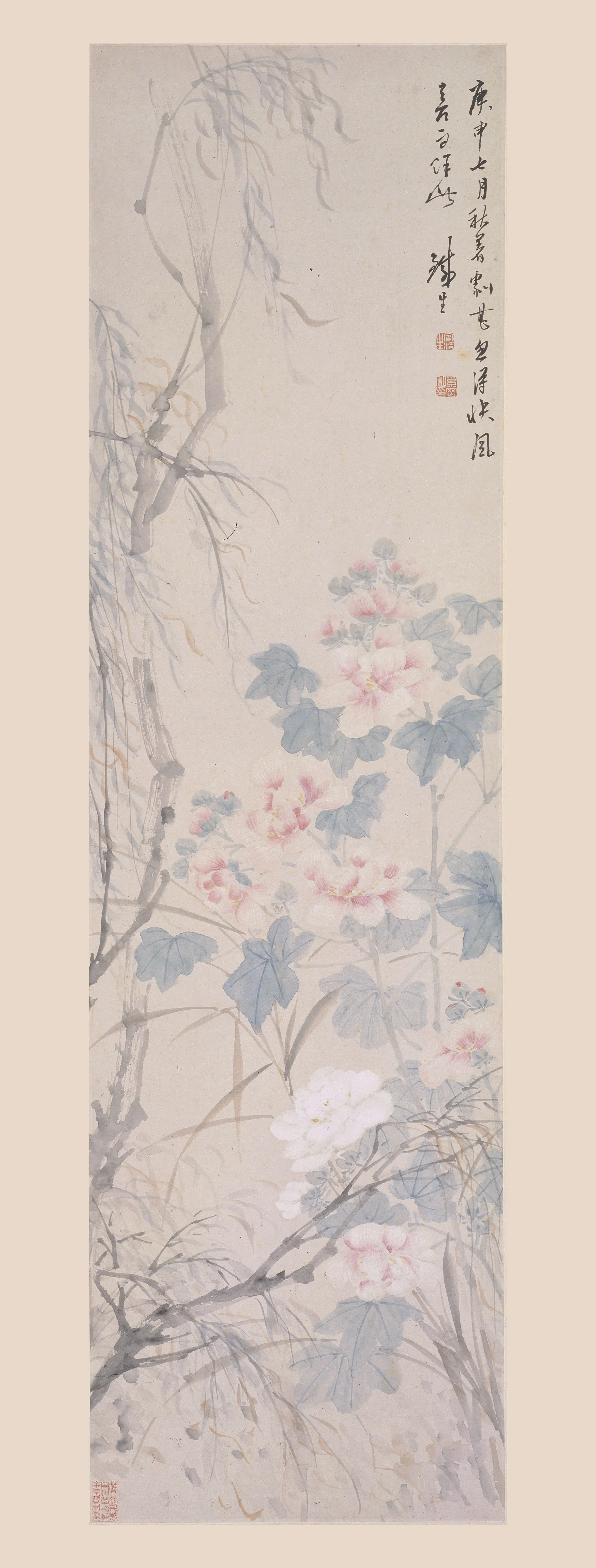 清代【奚冈】《秋柳芙蓉图轴》
