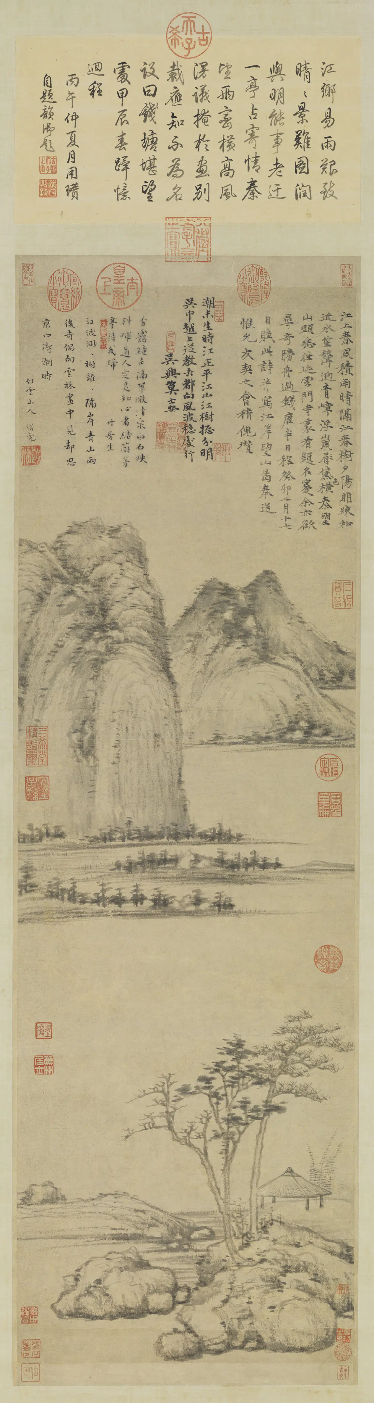 元朝【倪瓒】《江岸望山图轴》