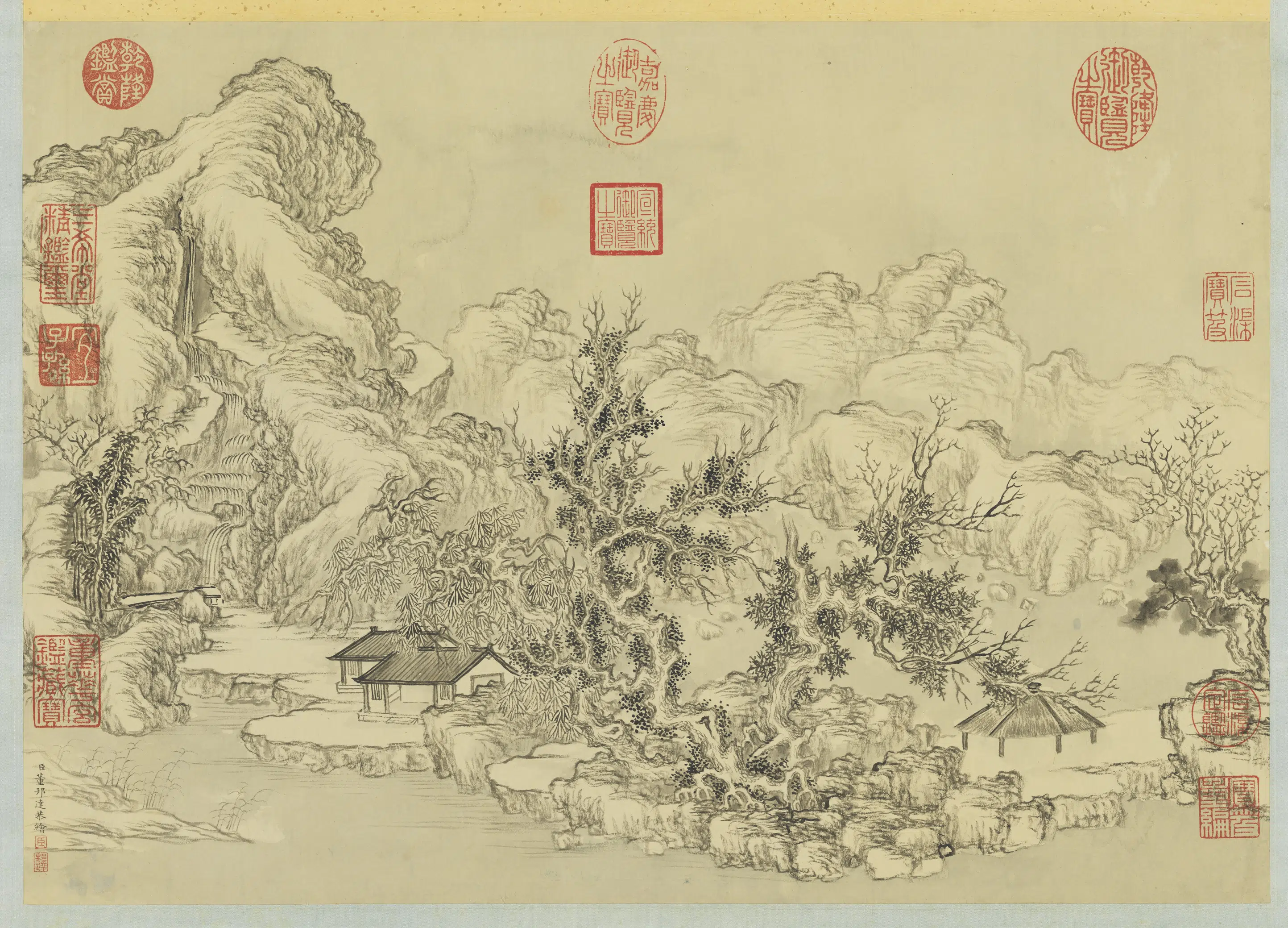 清代【董邦达】《寒岩重瀑图轴》