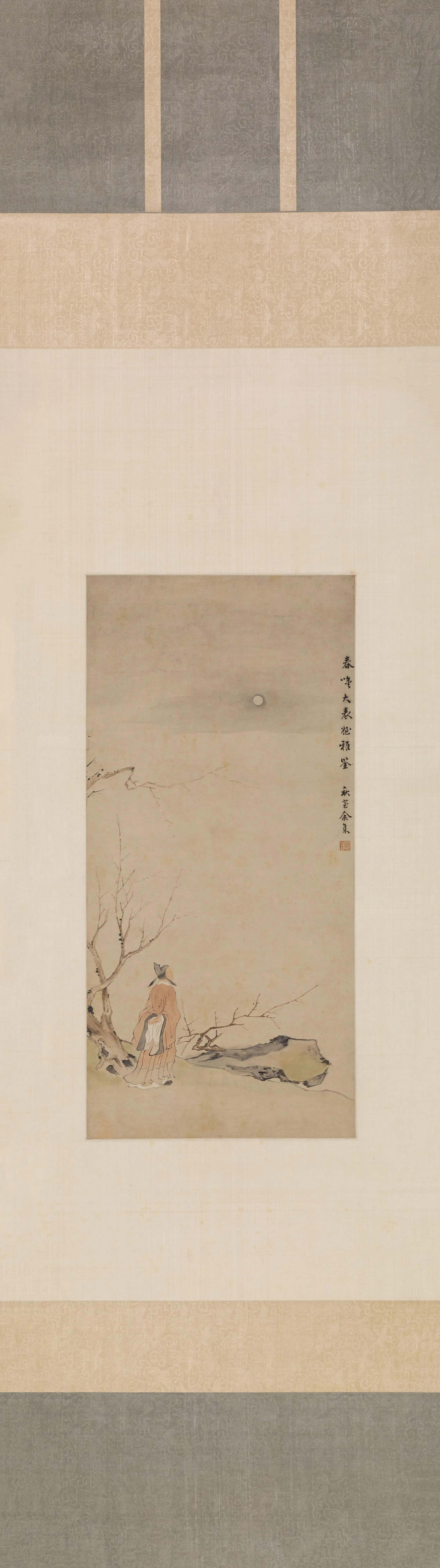 清代【余集】《梅下赏月图轴》