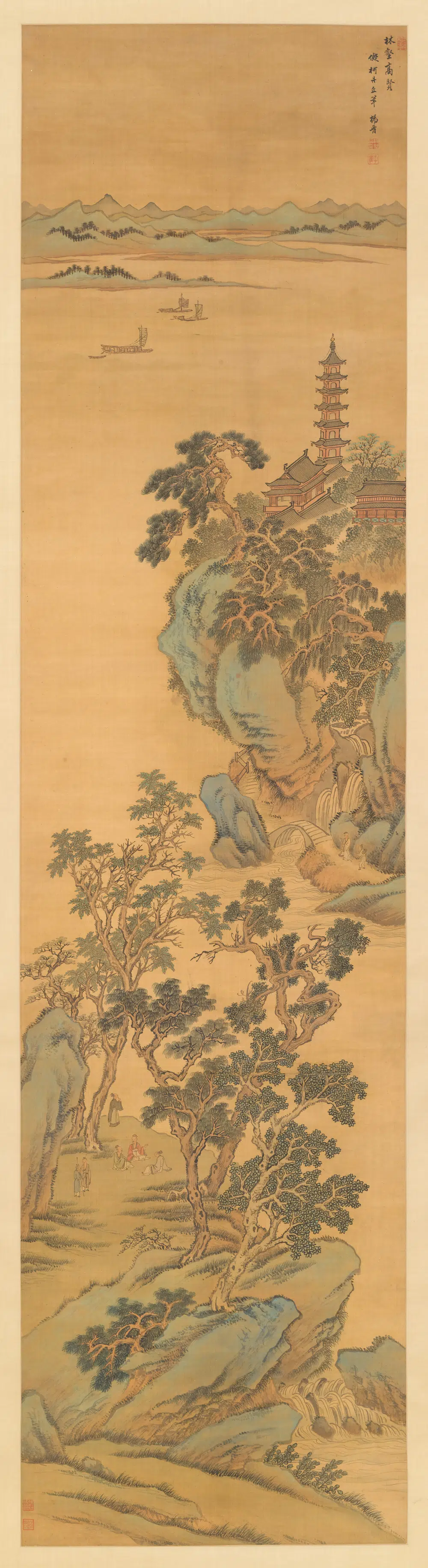 清代【杨晋】《青绿山水图轴》 第1张