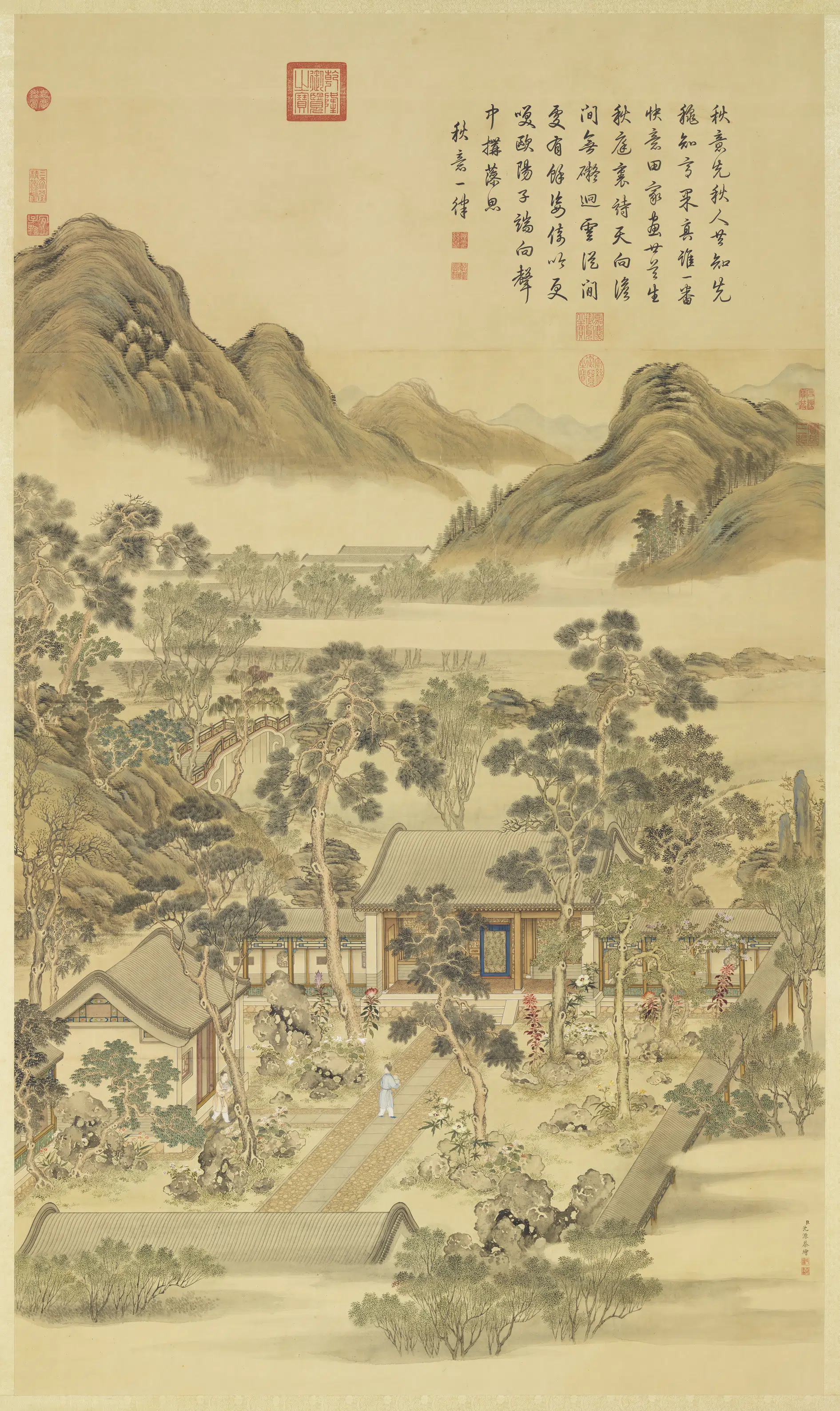 清代【沈源】《十二禁御图之夷则清商图轴》