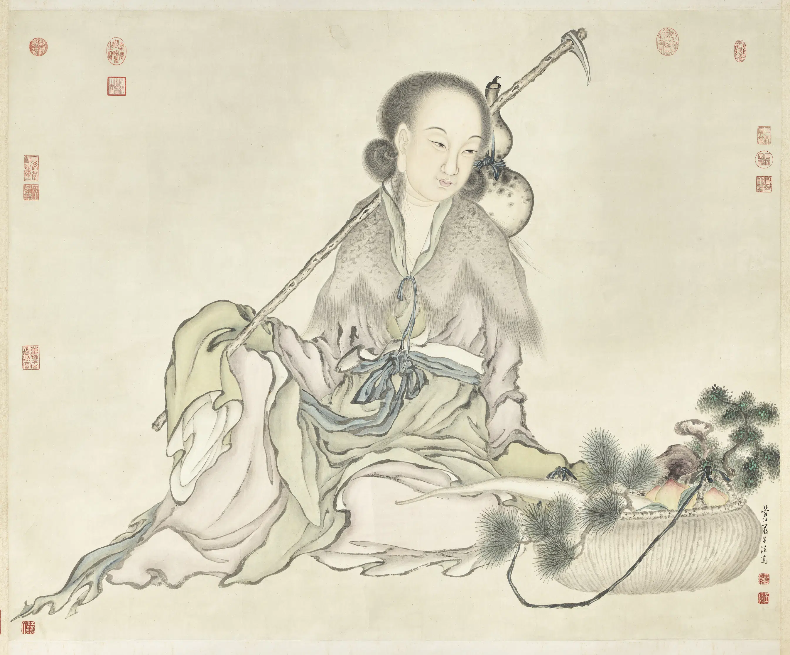 清代【严宏滋】《采芝仙图轴》 第1张