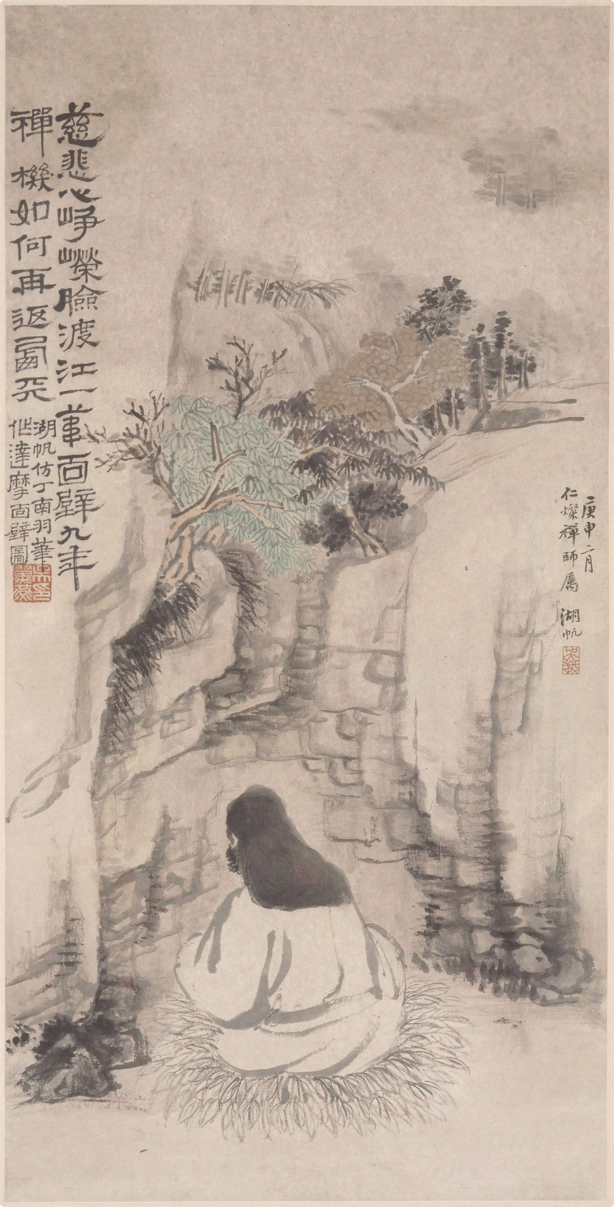 近现代【吴湖帆】《达摩面壁图轴》