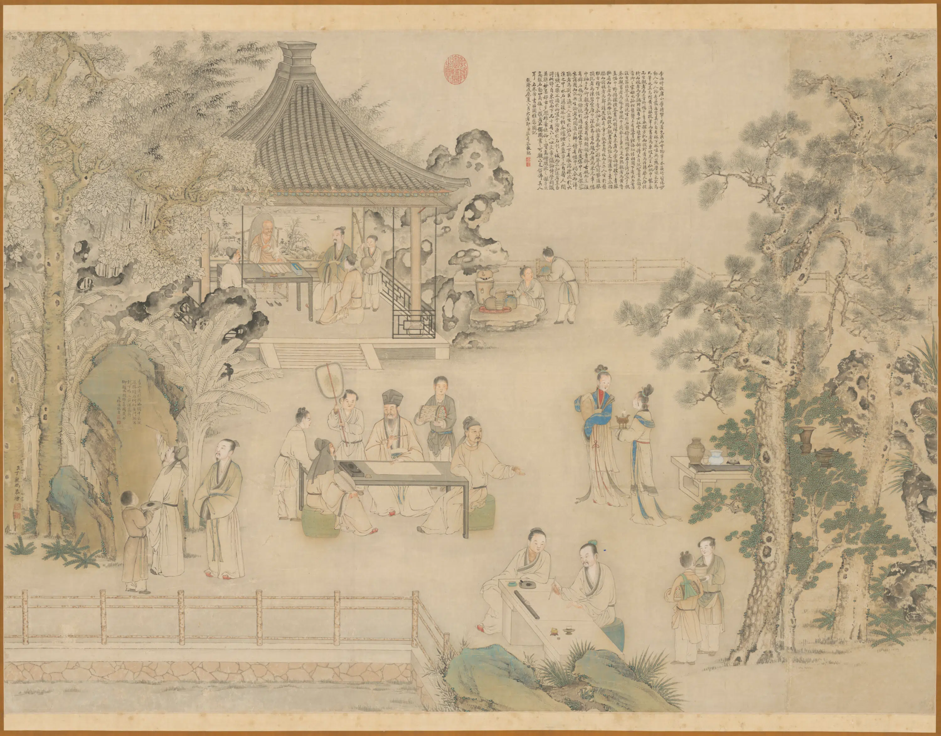 清代【丁观鹏】《西园雅集图轴》