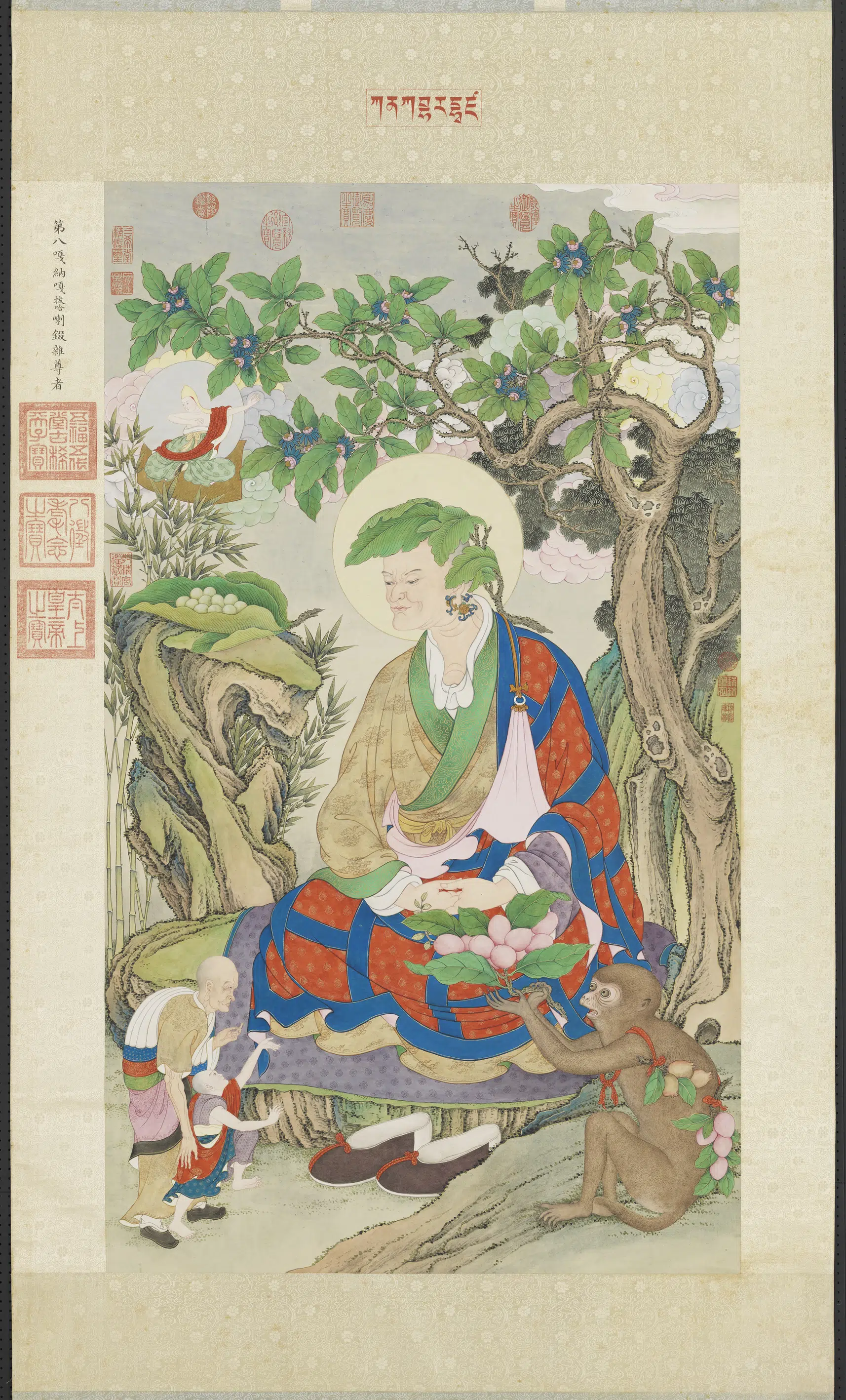 清代【姚文瀚】《画第八嘎纳嘎拔哈喇錣杂尊者图轴》