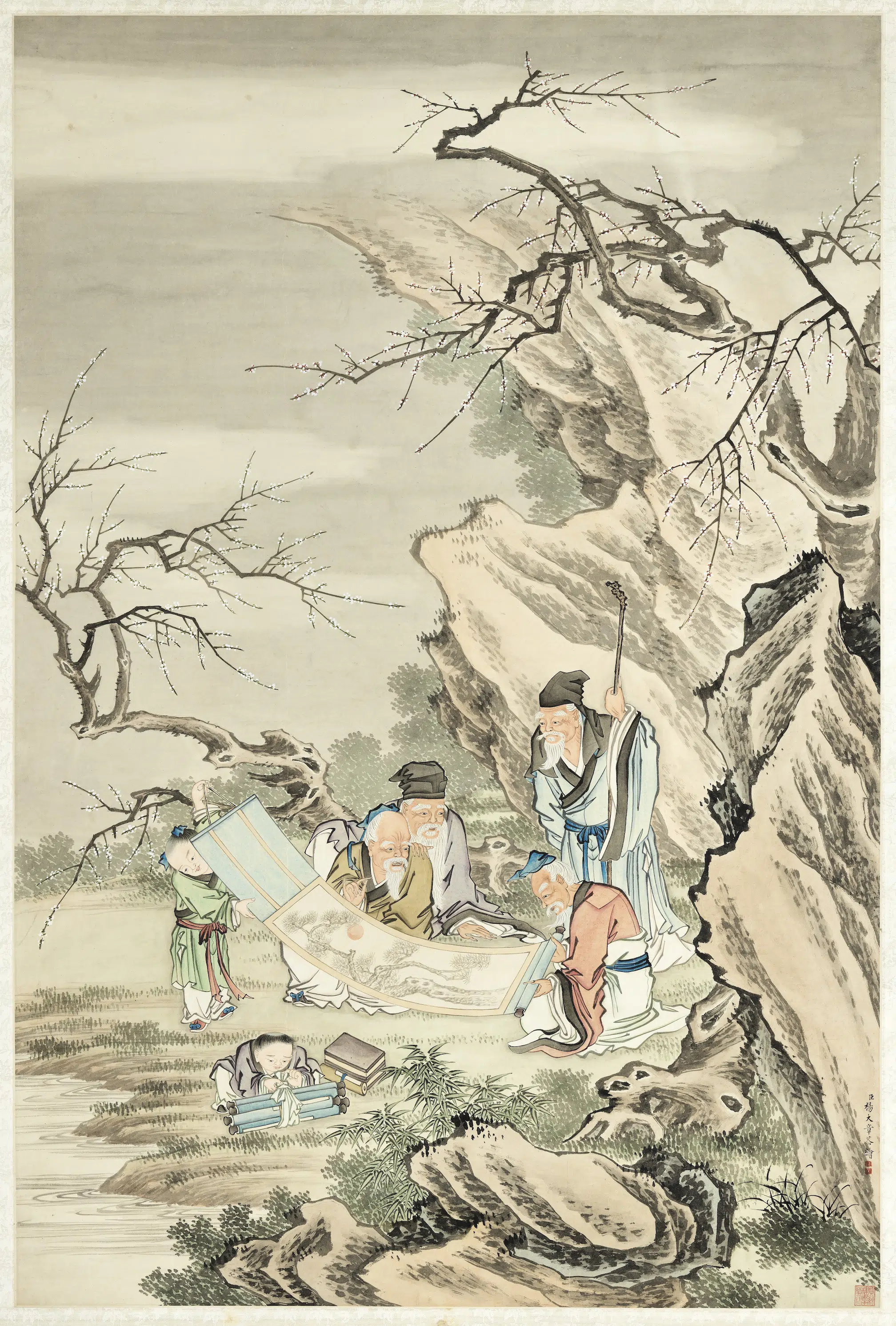 清代【杨大章】《默林评画图轴》