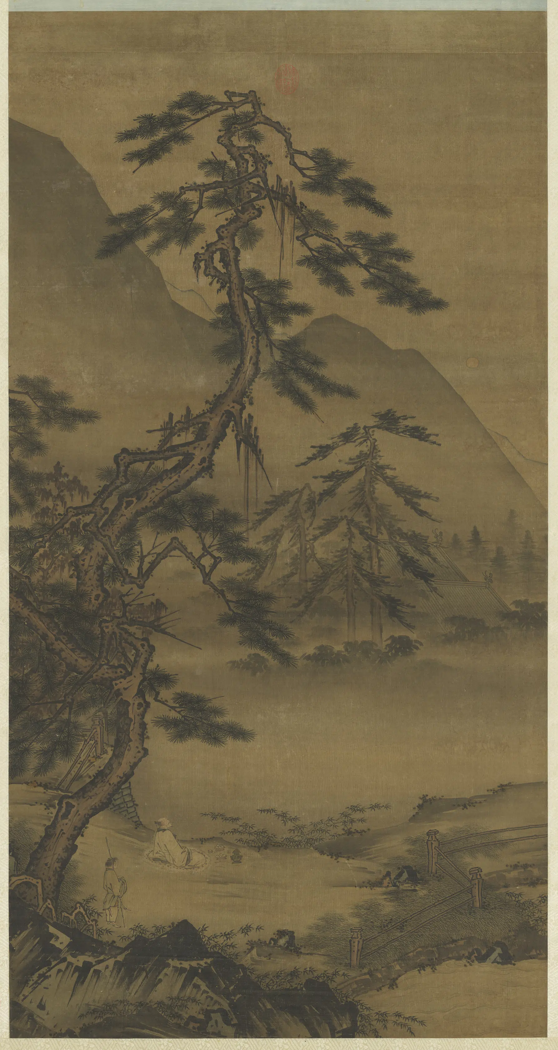 南宋【马远】《松间吟月图轴》