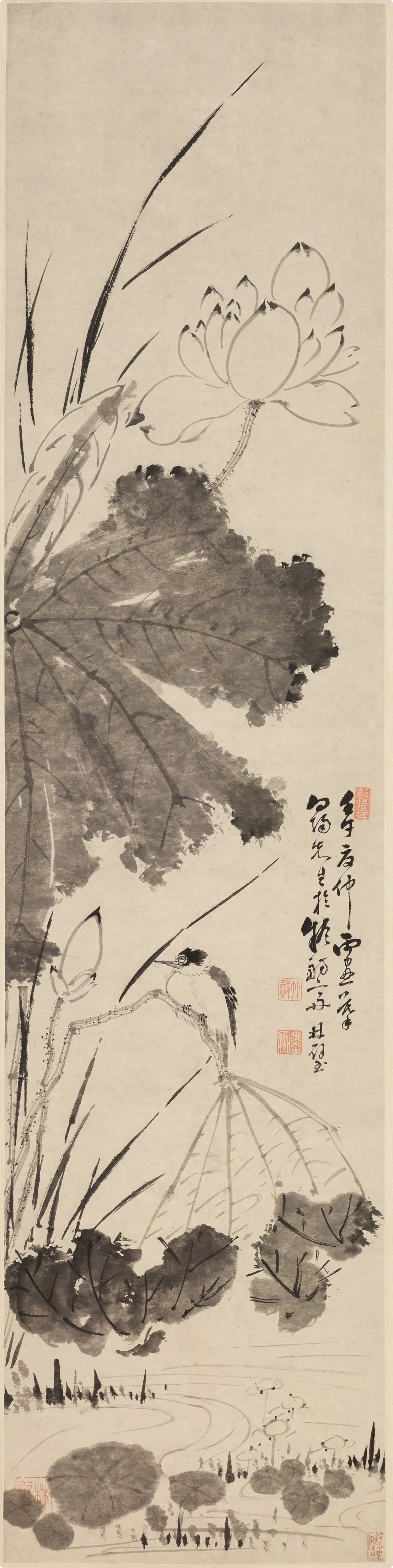 清代【林璧】《荷花翠鸟图轴》