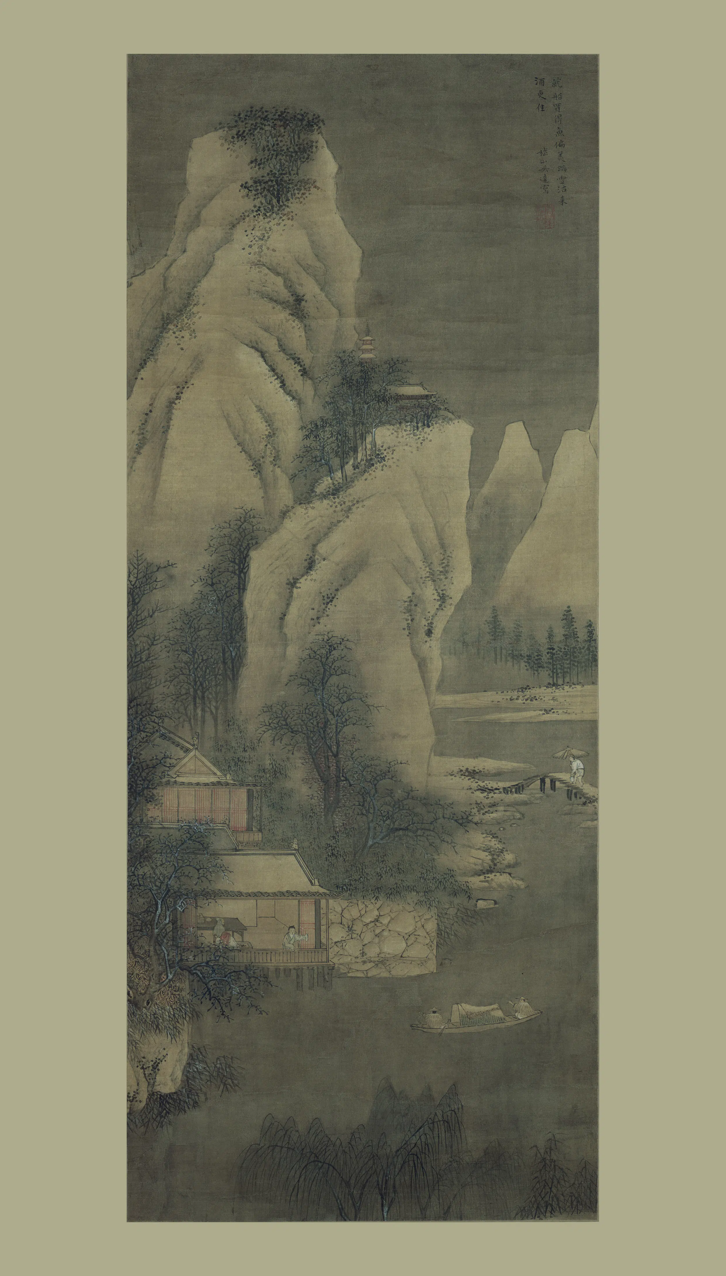 清代【吴达】《踏雪沽酒图轴》