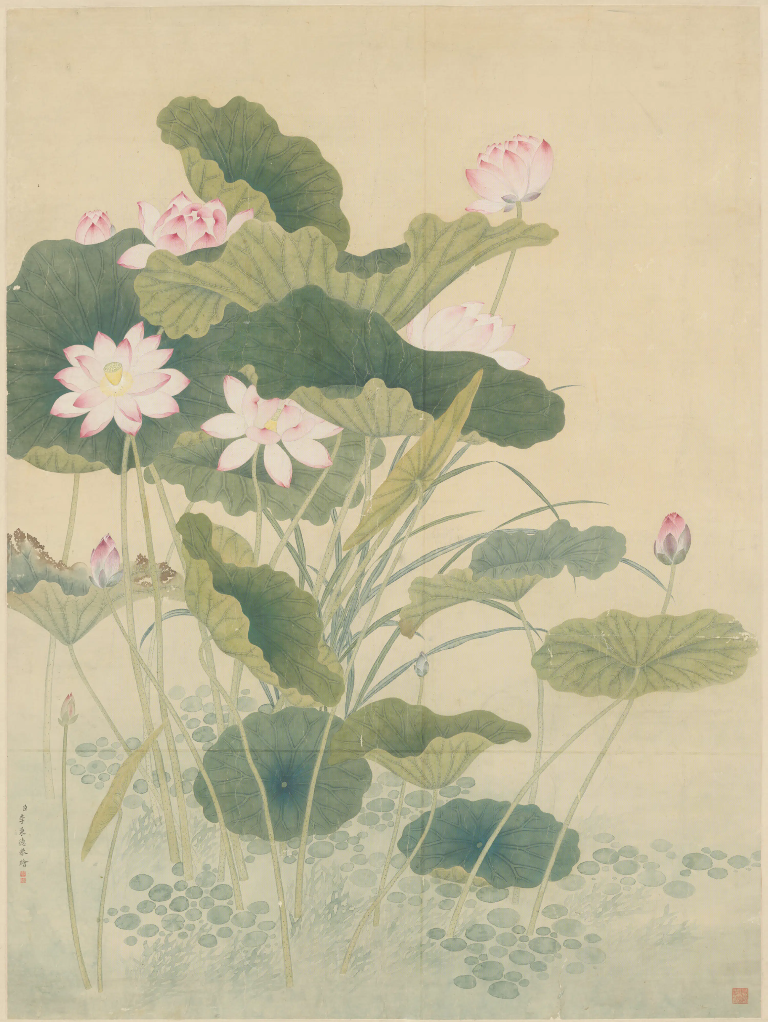 清代【李秉德】《荷花轴》