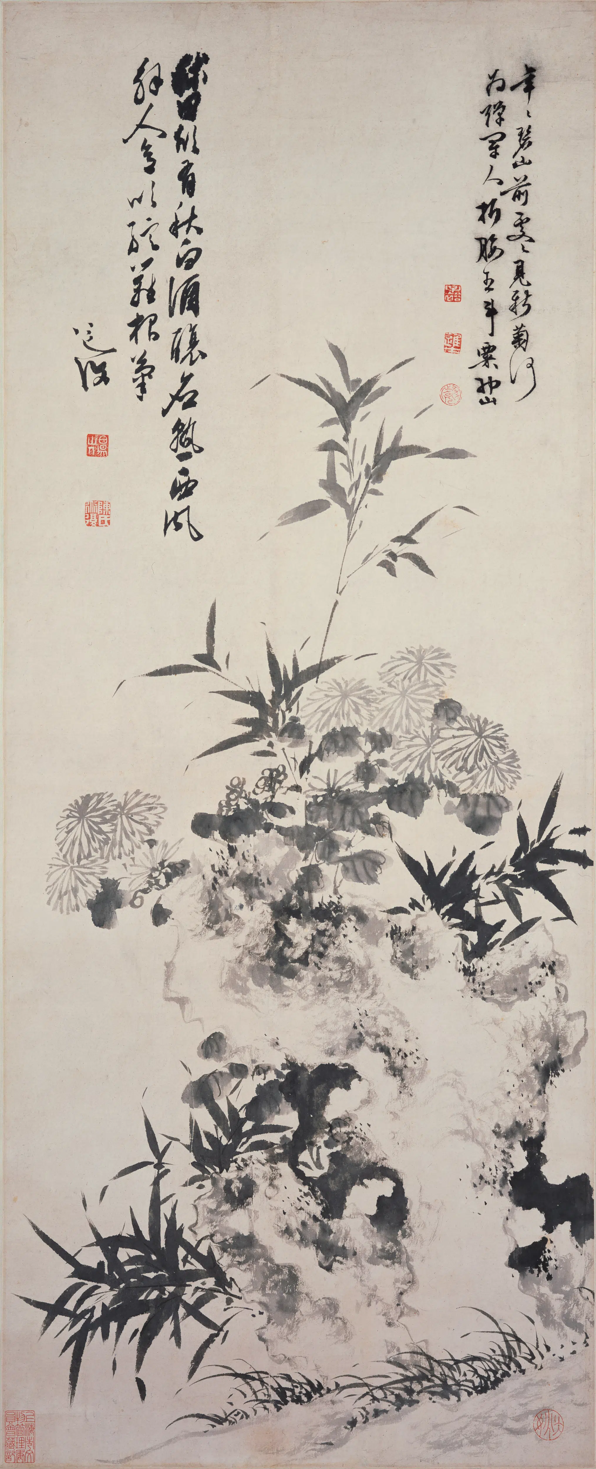 明朝【陈淳（道复）】《竹石菊花图轴》