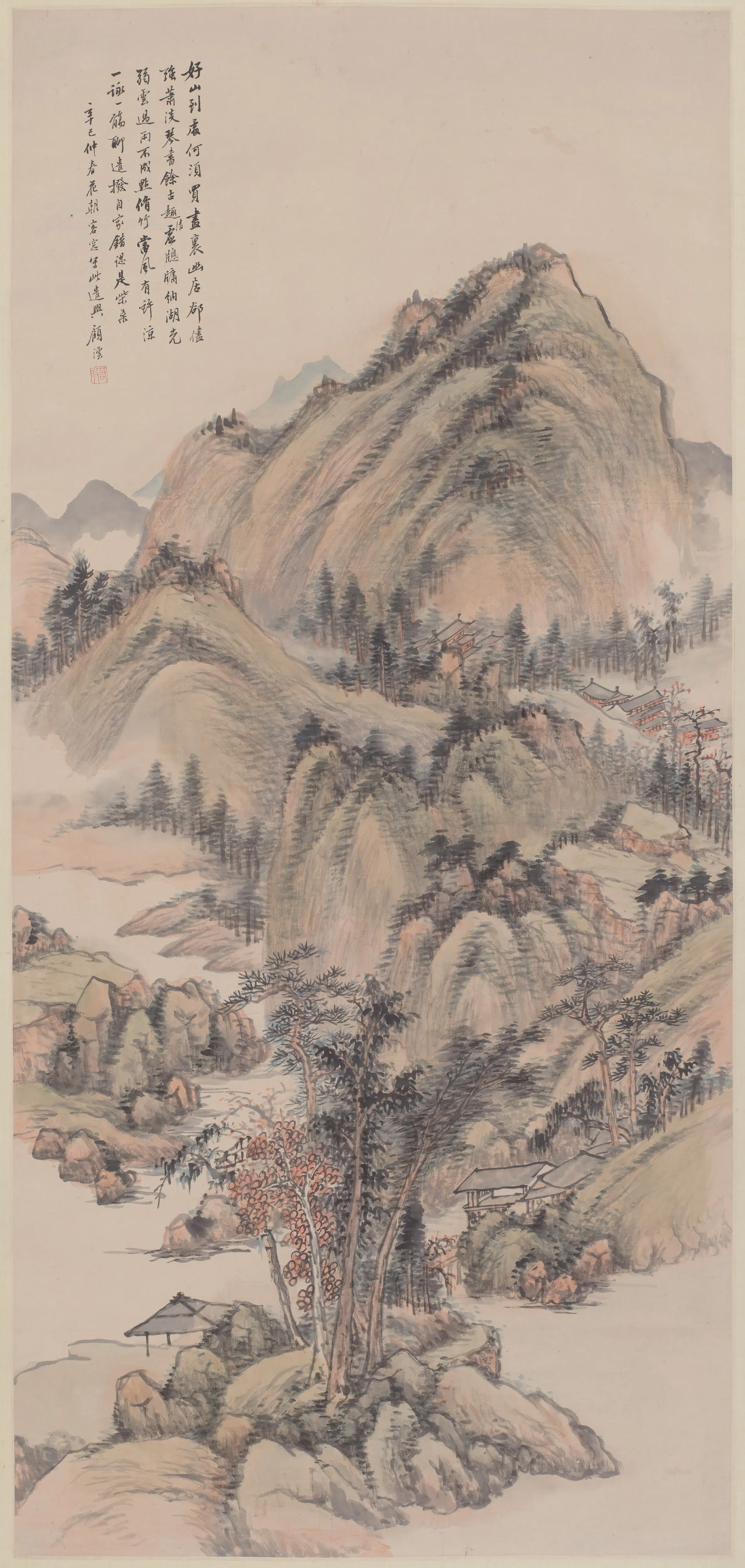 清代【顾沄】《设色山水轴》 第1张 清代【顾沄】《设色山水轴》 第1张