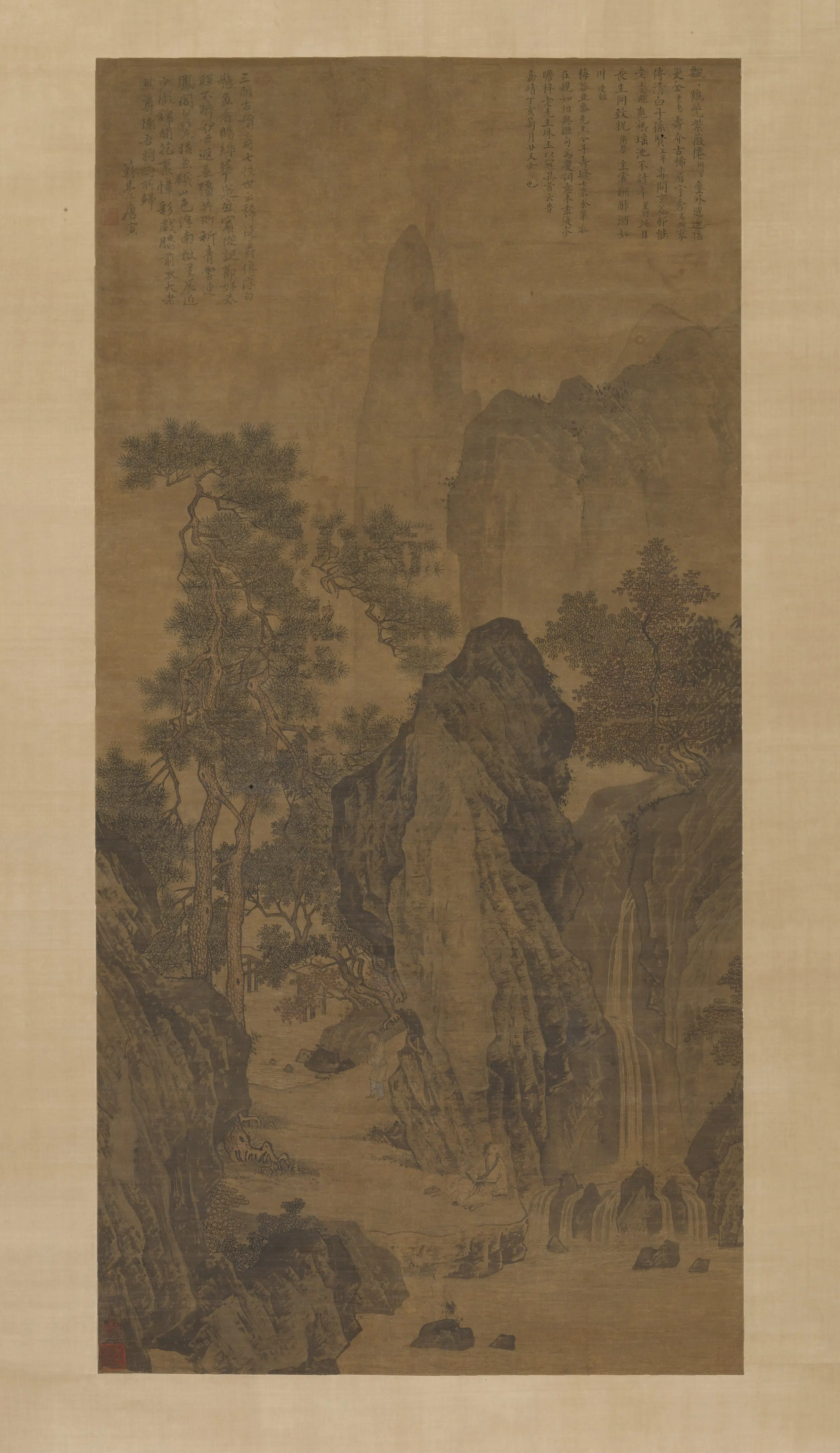 明朝【唐寅-伯虎】《观瀑图轴》