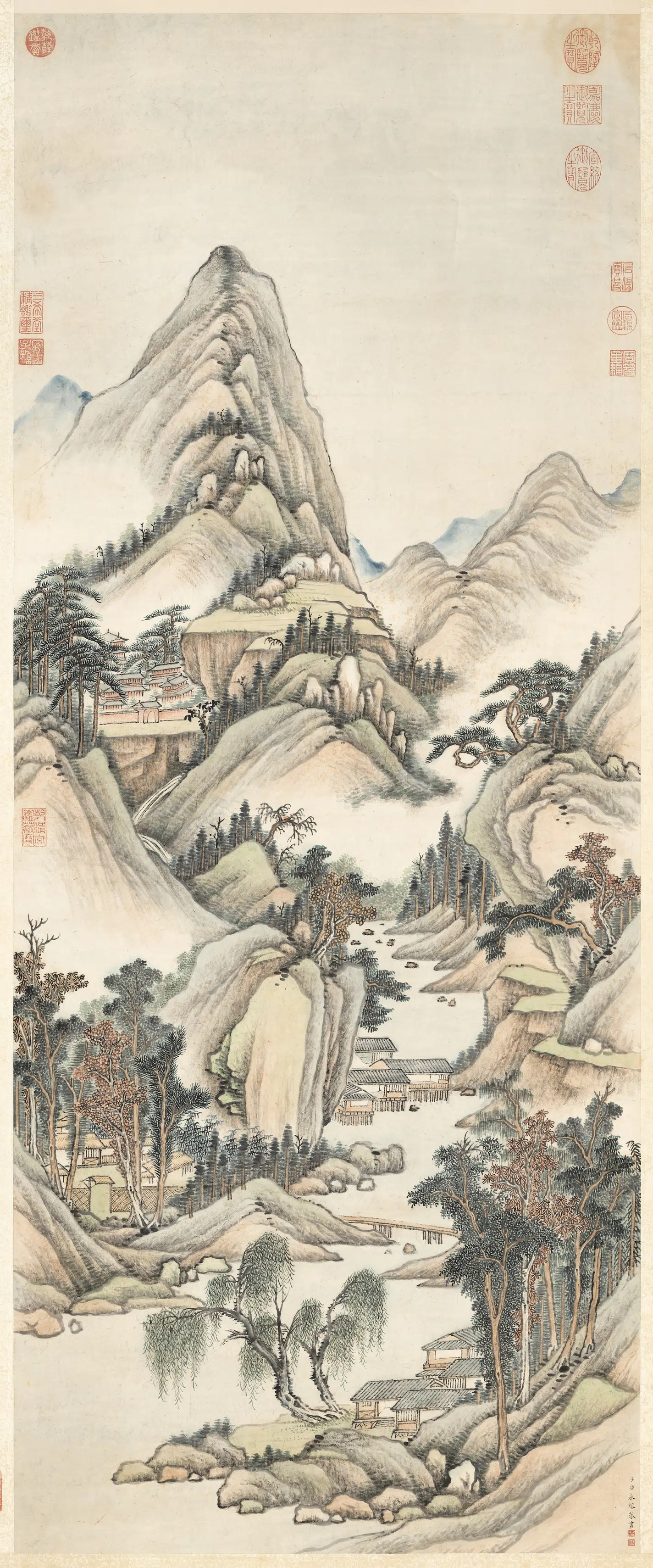 清代【爱新觉罗·永瑢】《画秋寺鸣泉图轴》