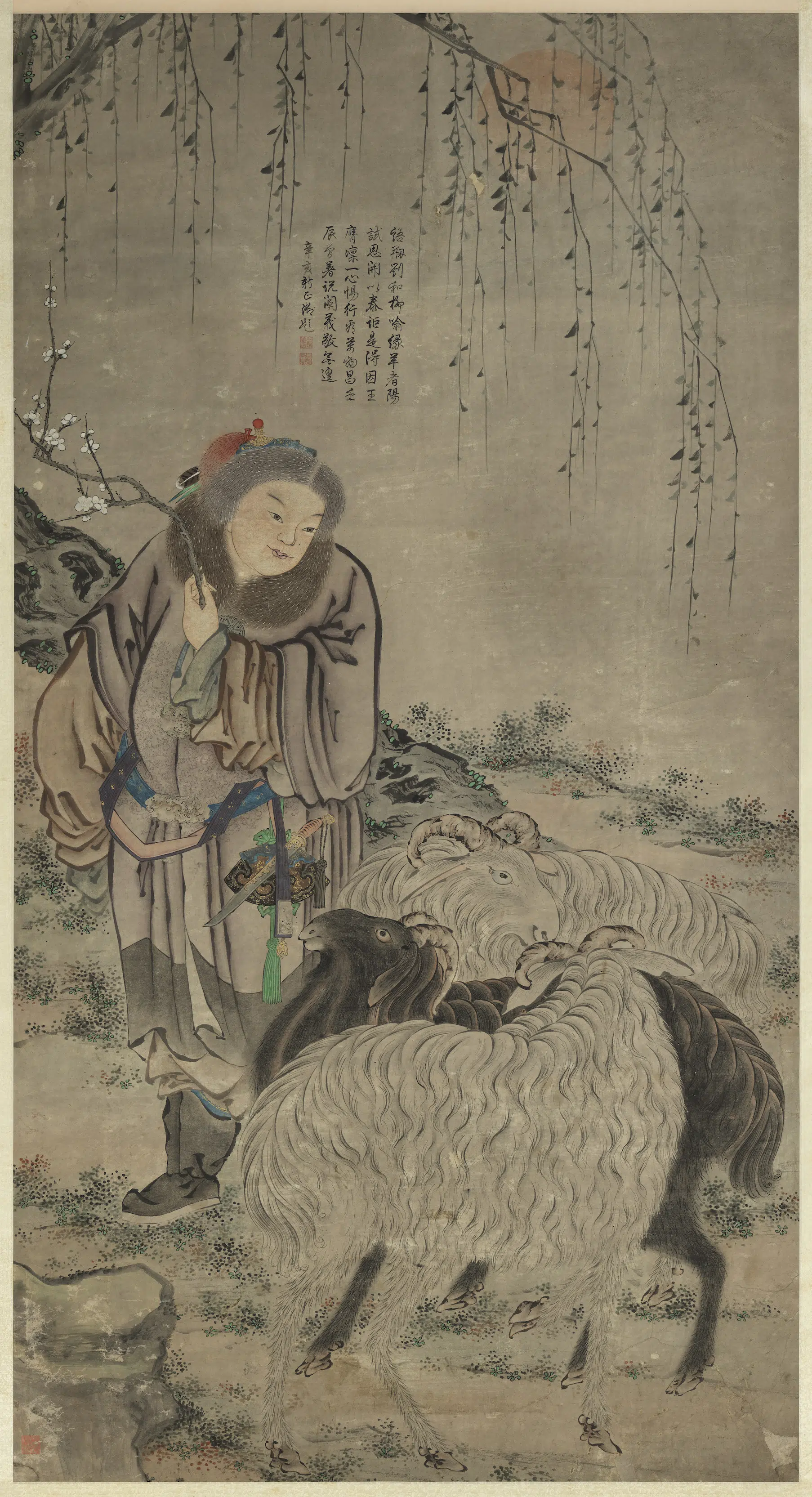 元代《元人三阳开泰图轴-2》