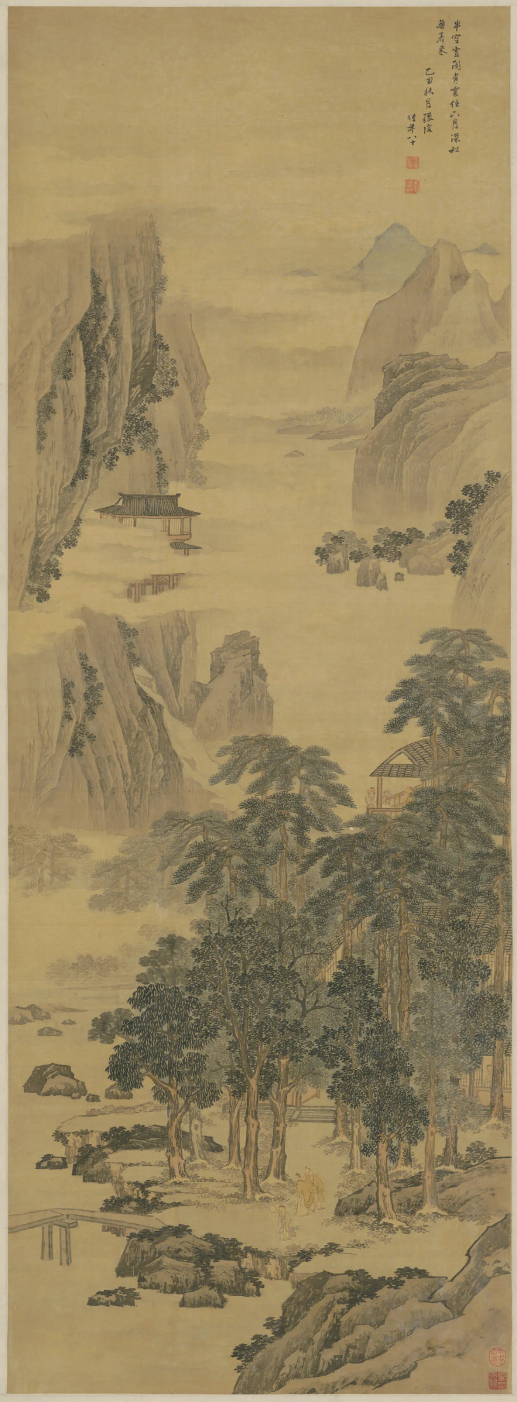 明朝【张復】《虚阁深松图轴》