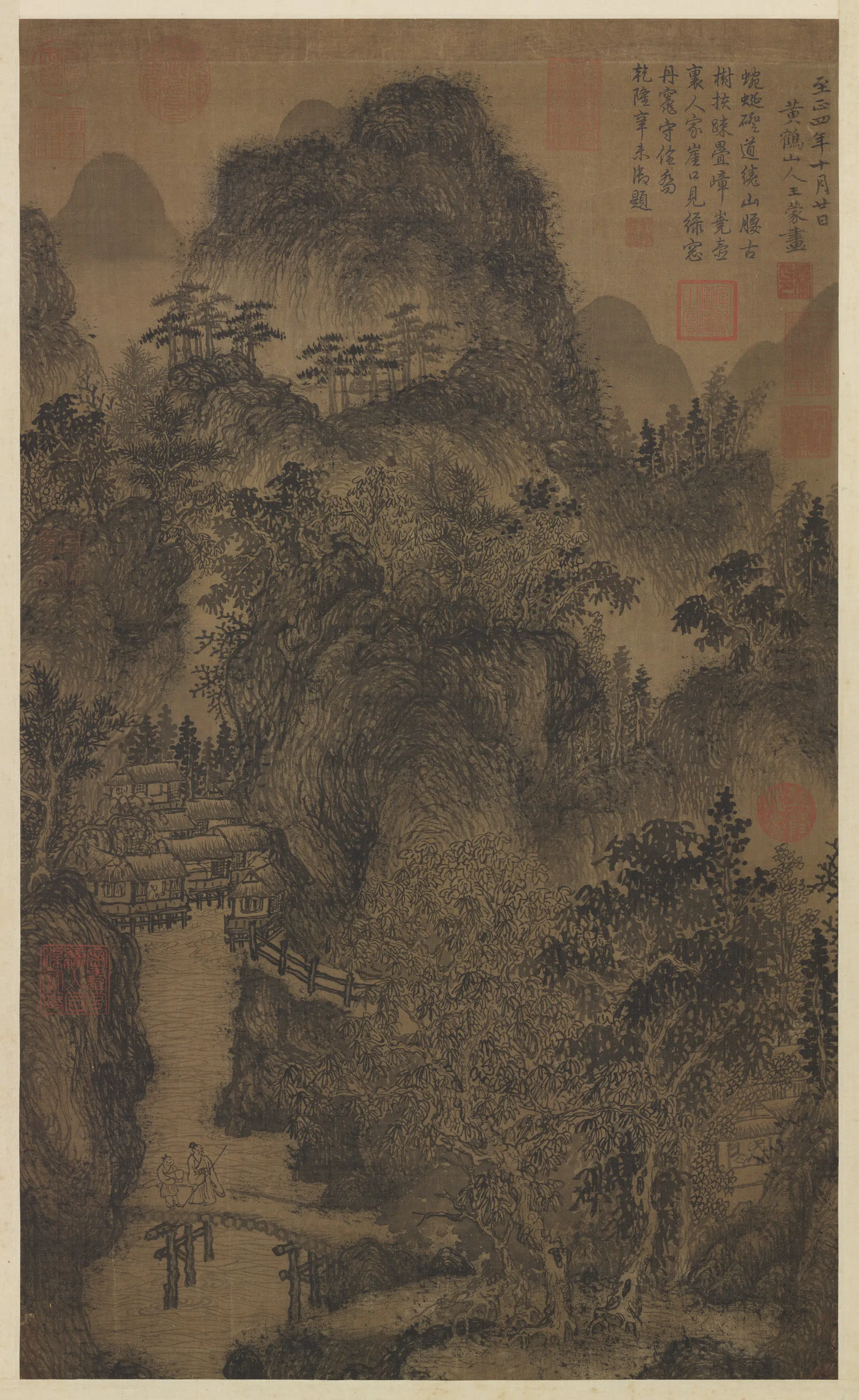 元朝【王蒙】《深林迭嶂图轴》 第1张 元朝【王蒙】《深林迭嶂图轴》 第1张