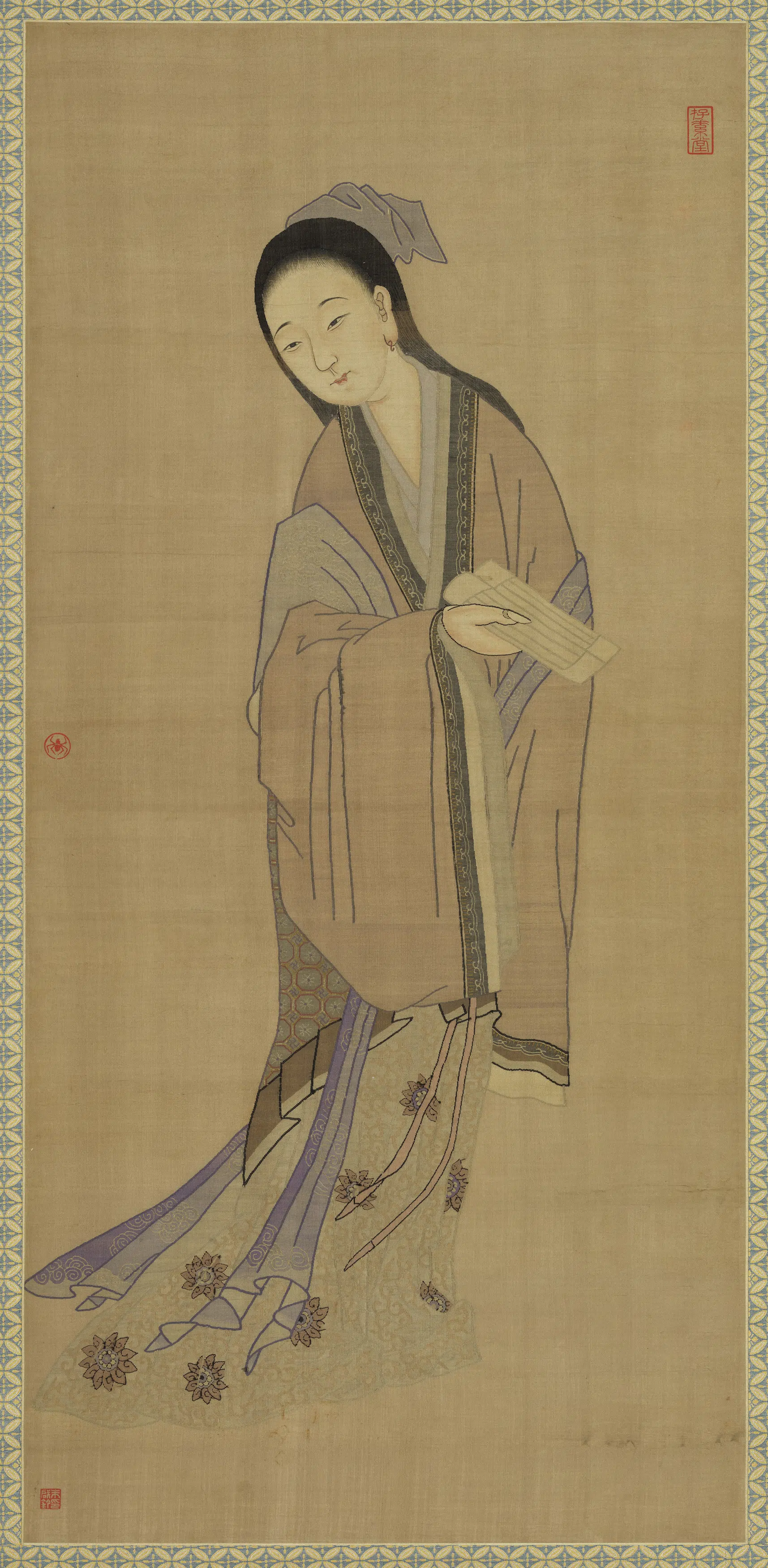 《仿旧缂丝美人图轴》