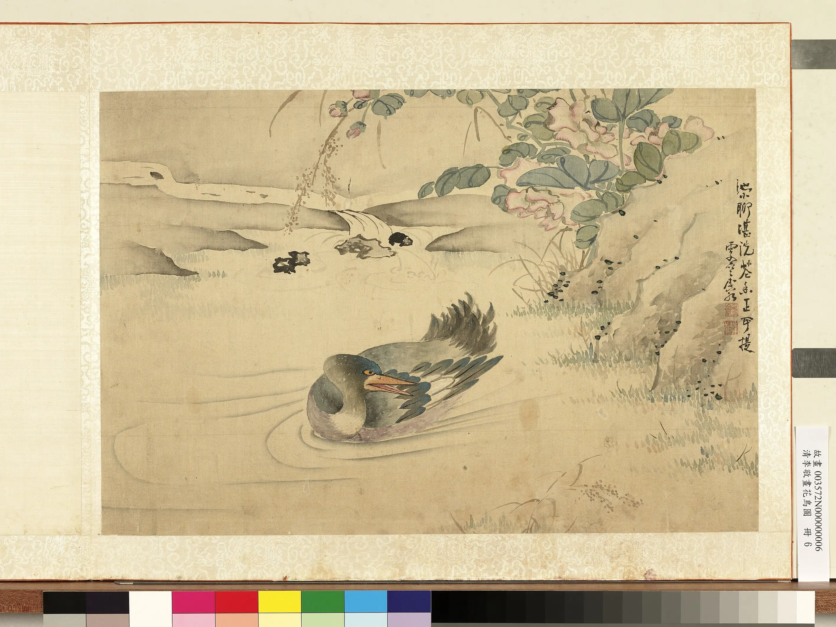 清代【李敬】《画花鸟图册-芙蓉芦鸭》