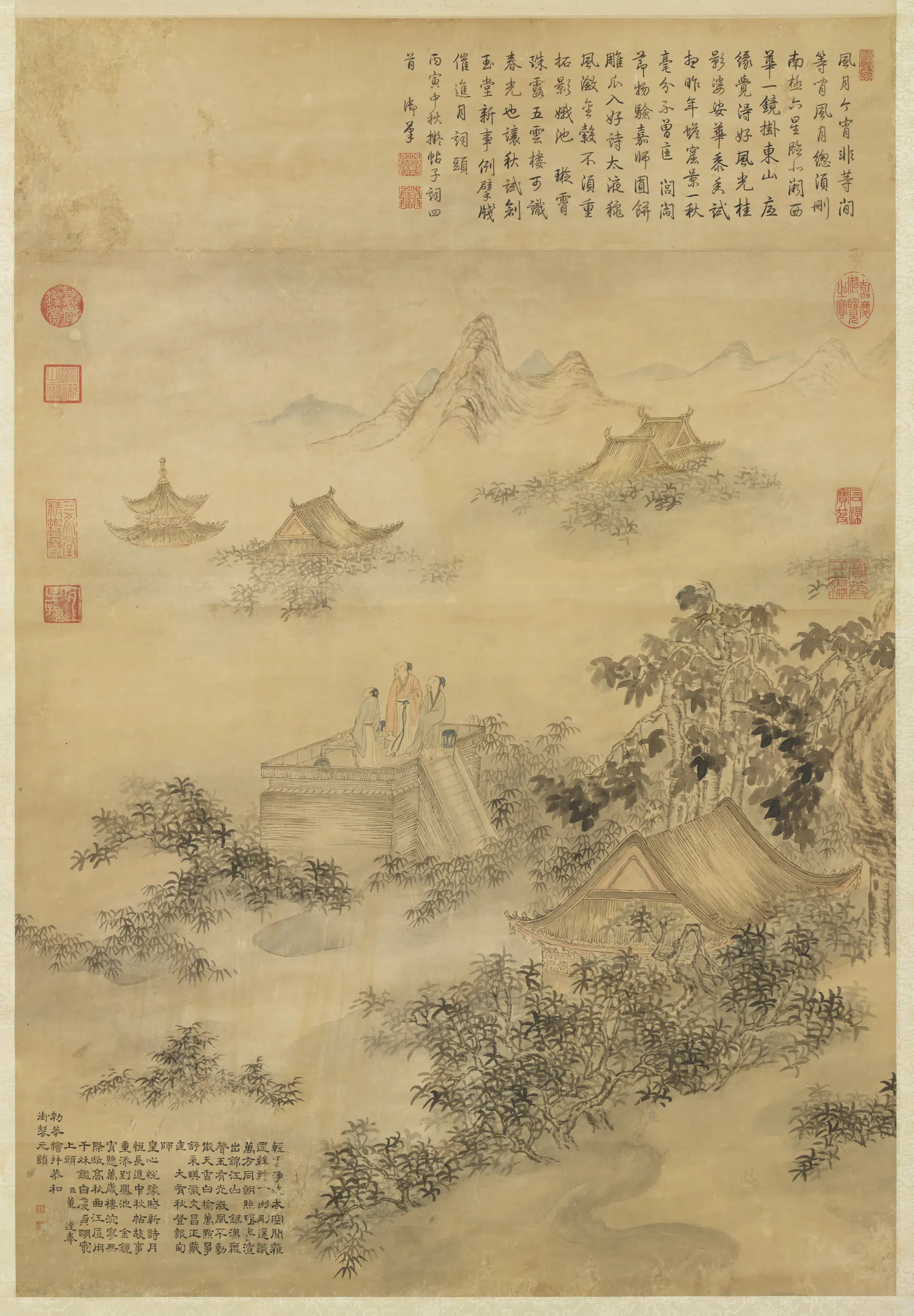 清代【董邦达】《绘御笔中秋帖子诗图轴》
