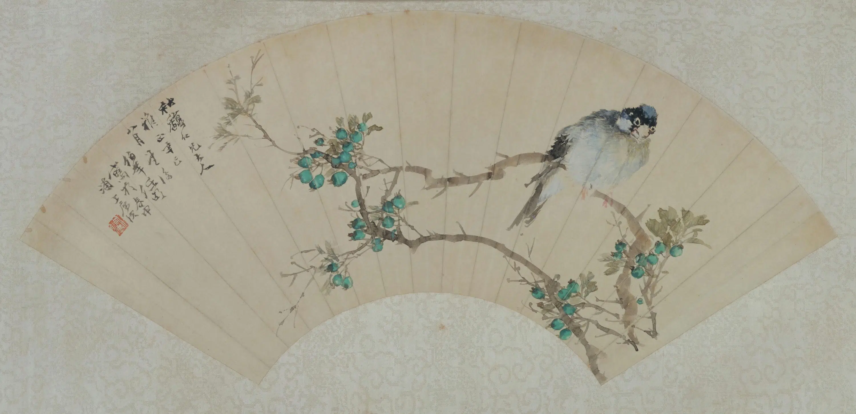 清代【任颐】《花鸟图扇页》