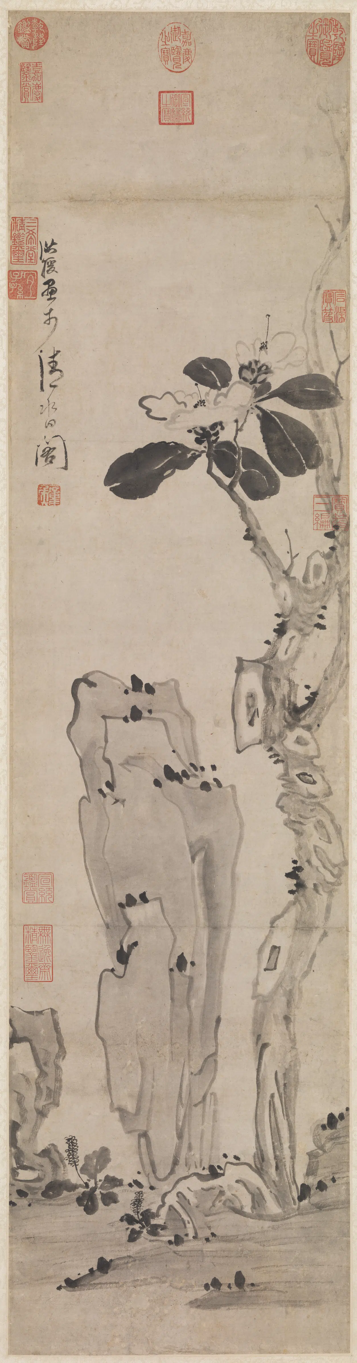 明朝【陈洪绶】《画卷石山茶图轴》