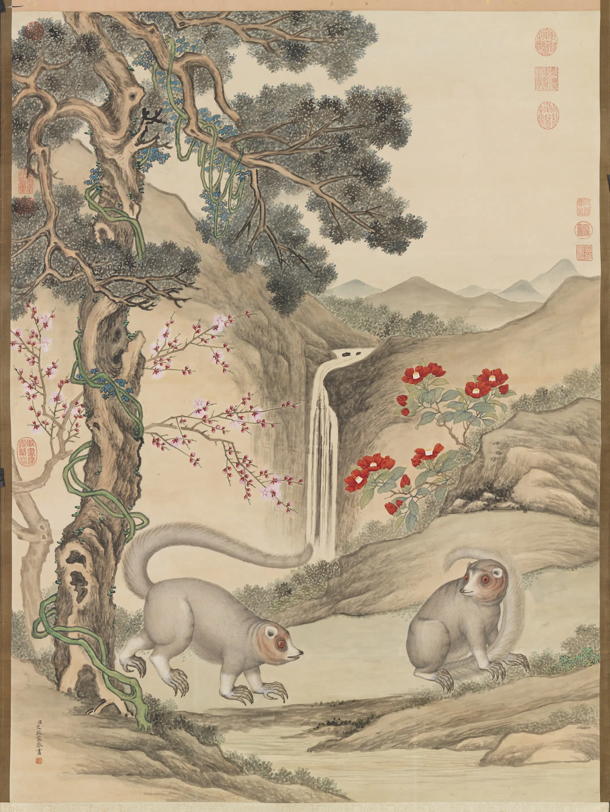 清代【艾启蒙】《画山猫图轴》