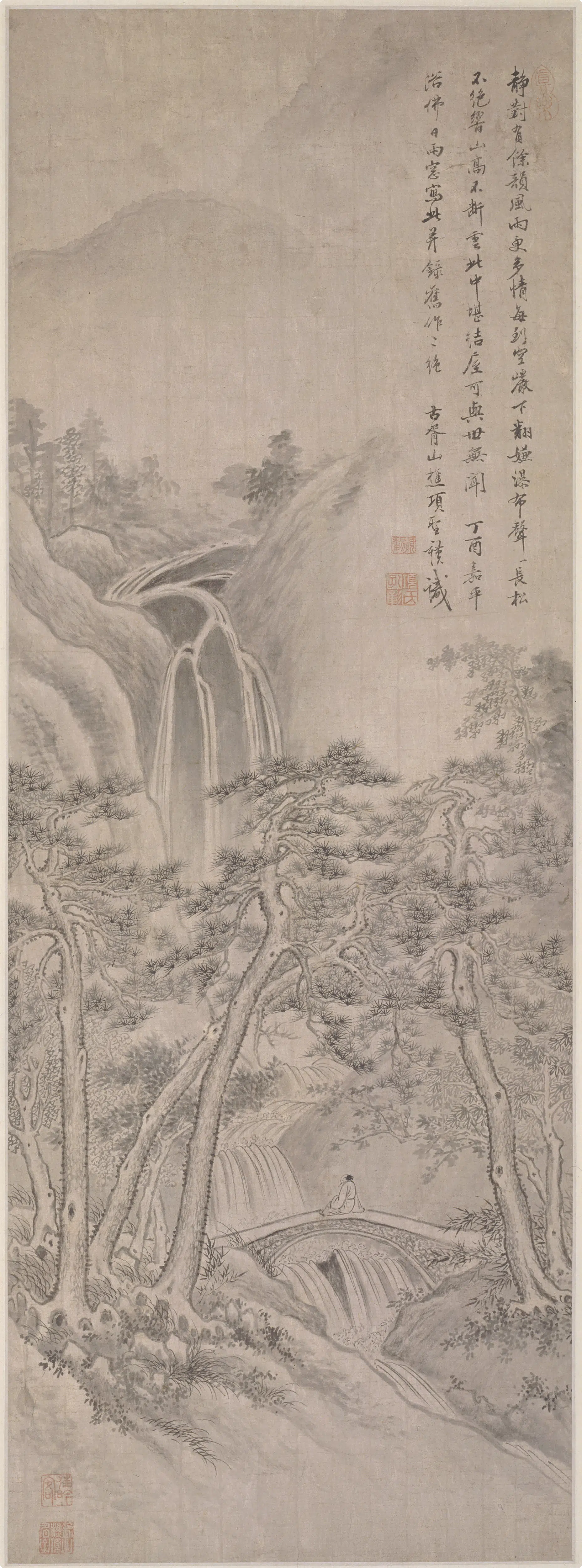 清代【项圣谟】《观瀑图轴》