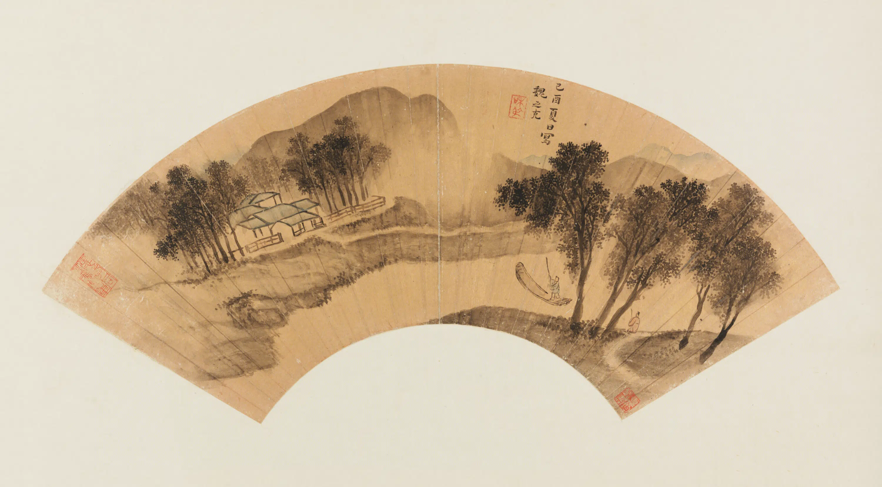 明朝【魏之克】《松溪待渡扇》