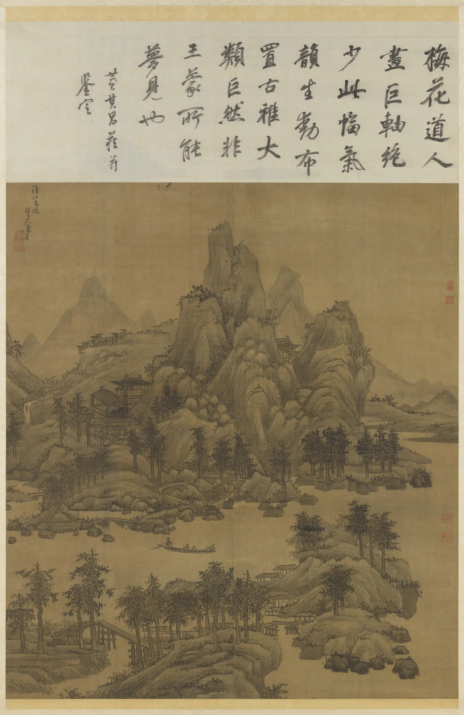 元朝【吴镇】《清江春晓图轴》