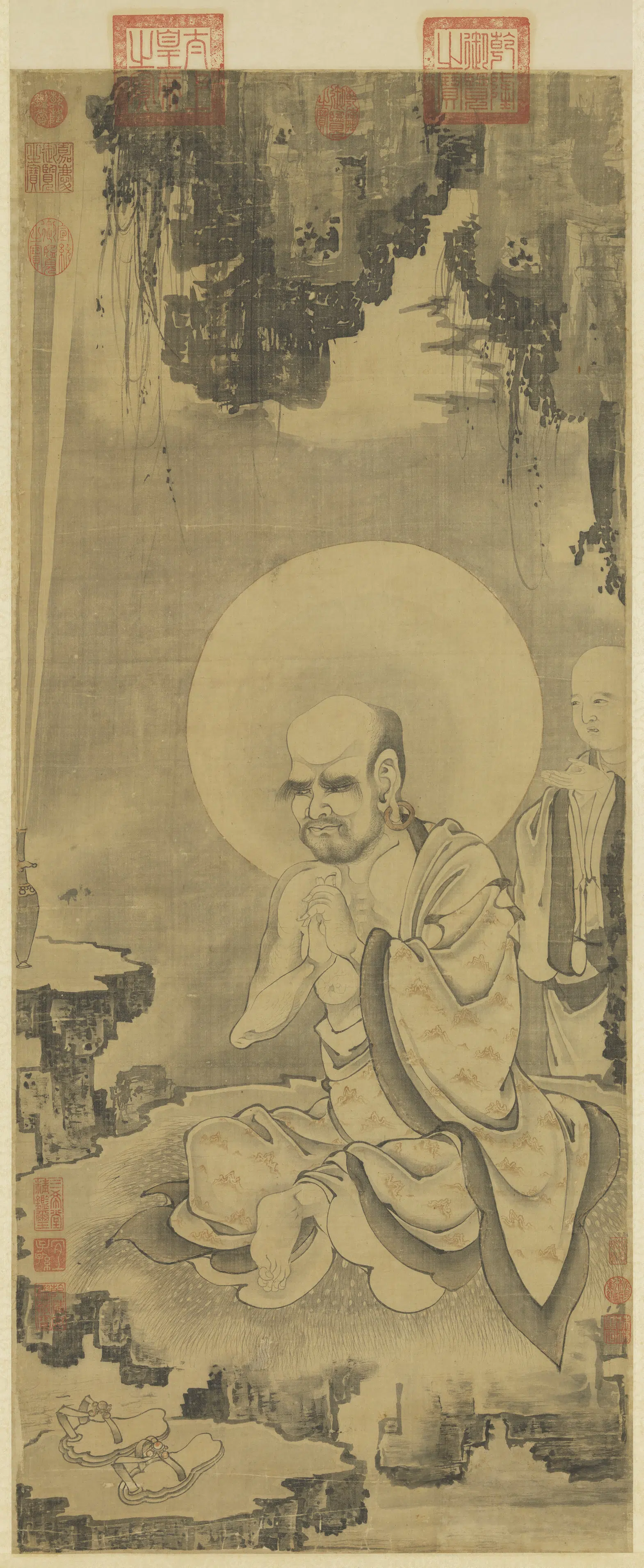 元代《元人画第十八纳纳答密答喇尊者图轴》