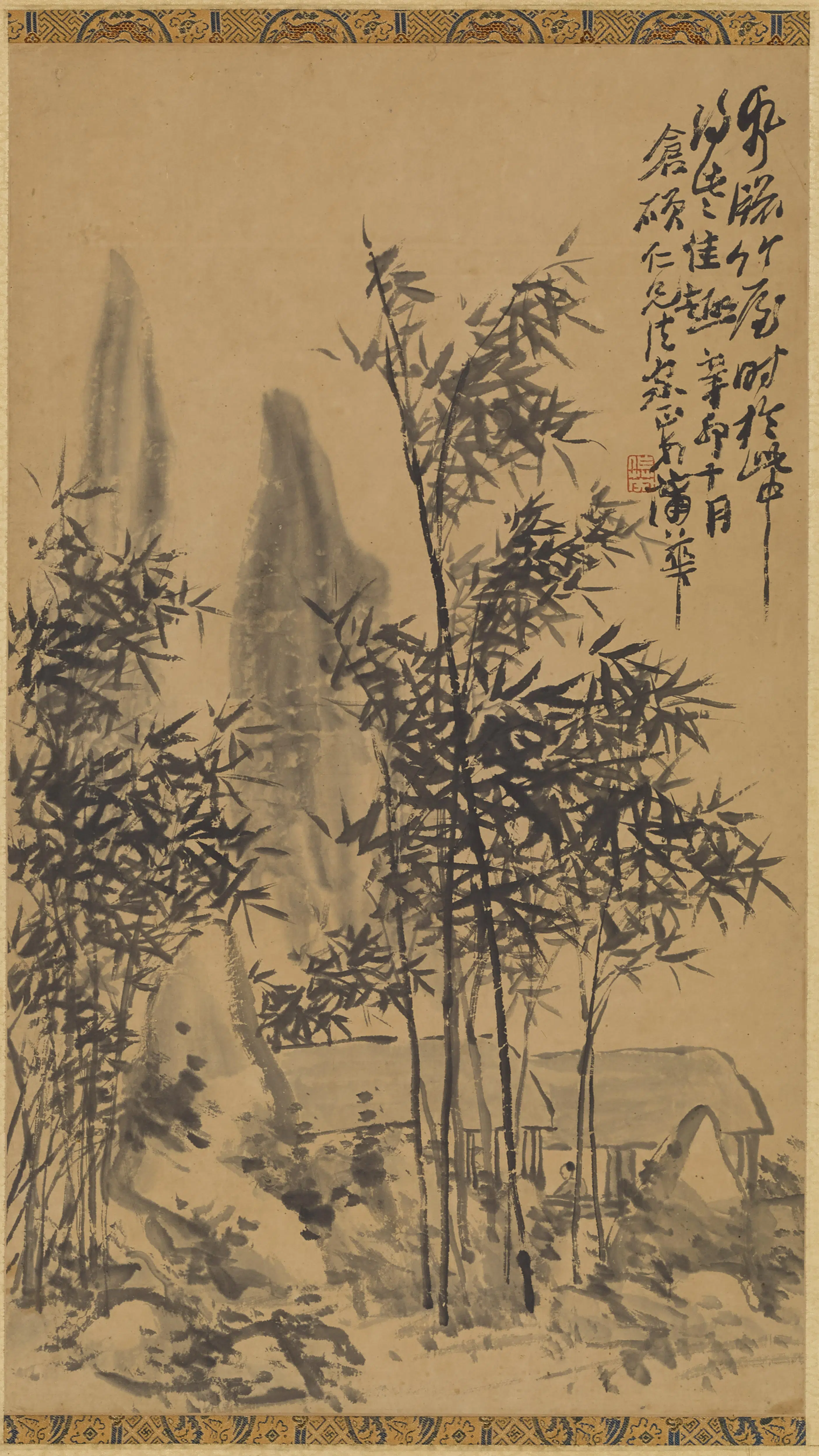 清代【蒲华】《纸窗竹屋图轴》