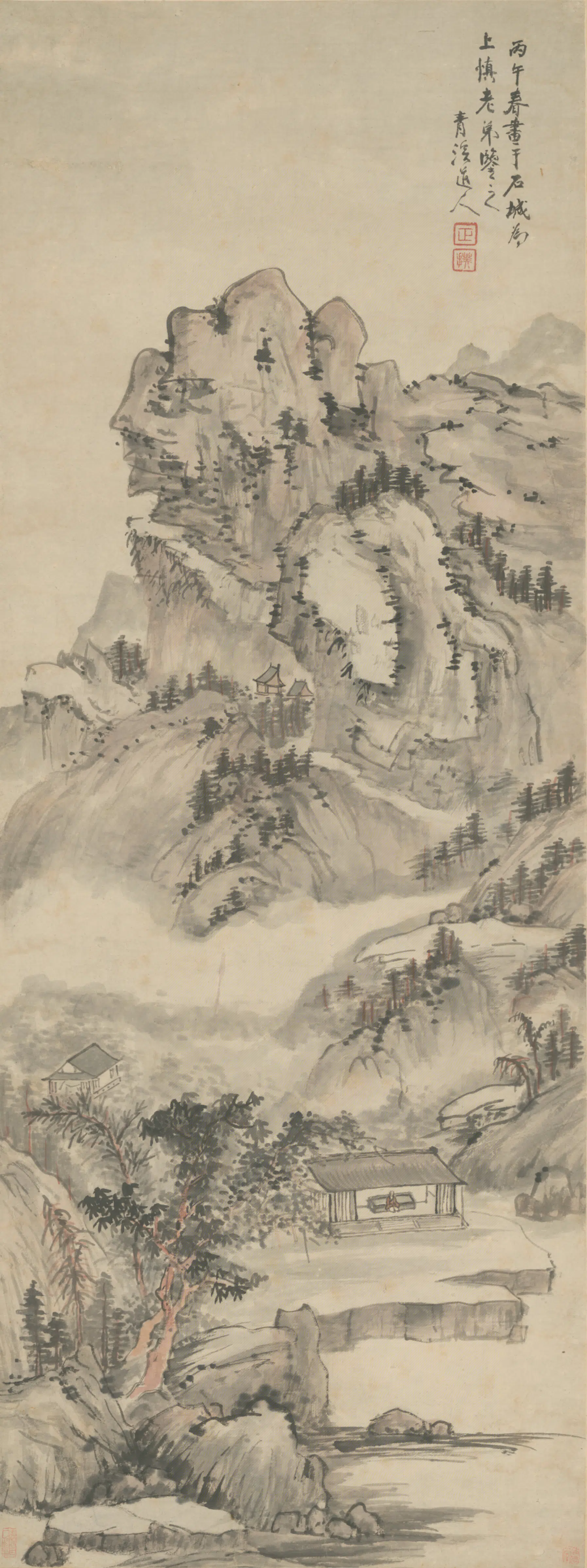 清代【程正揆】《山水轴》