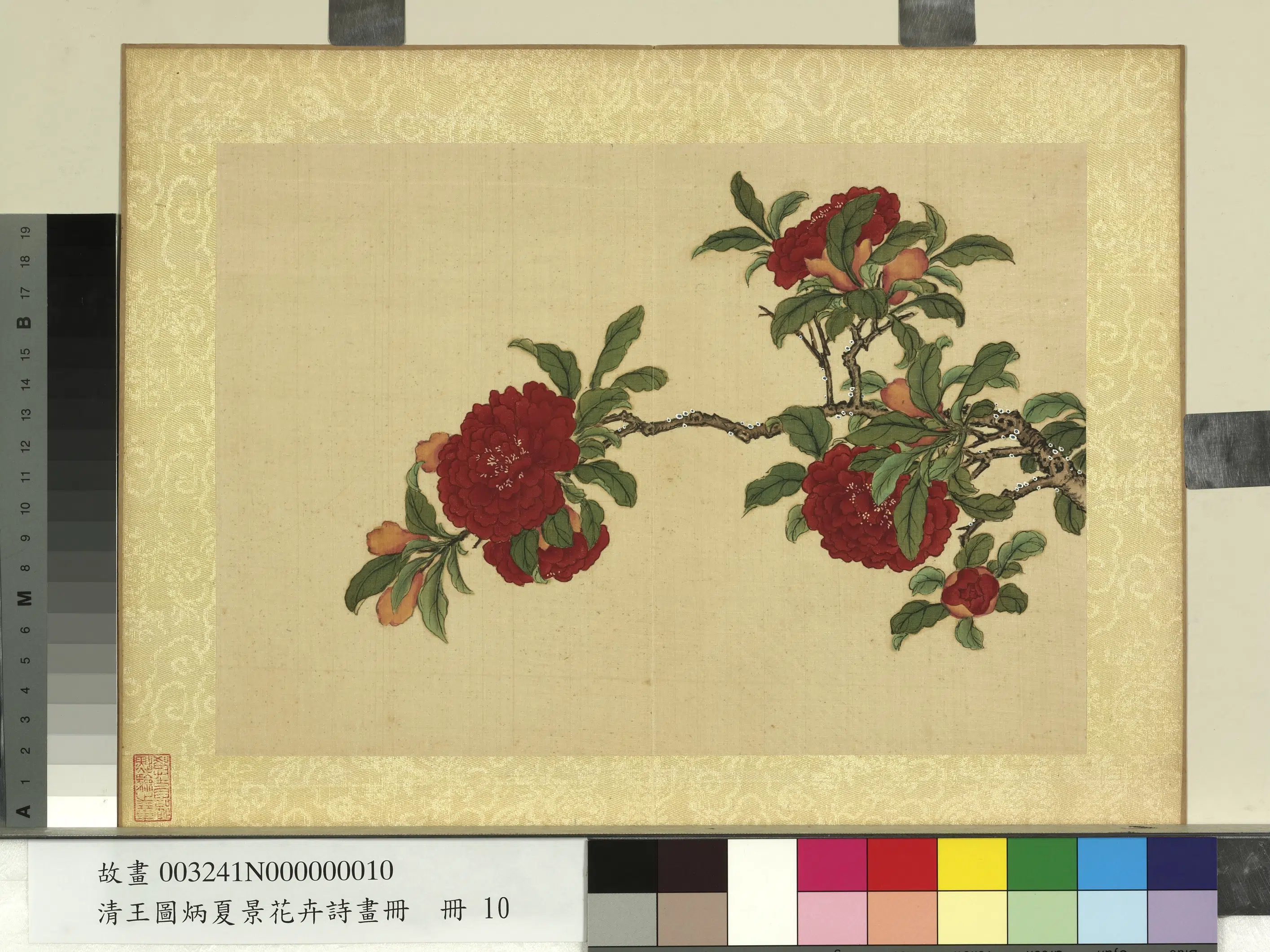 清代【王图炳】《夏景花卉诗画册-榴花》