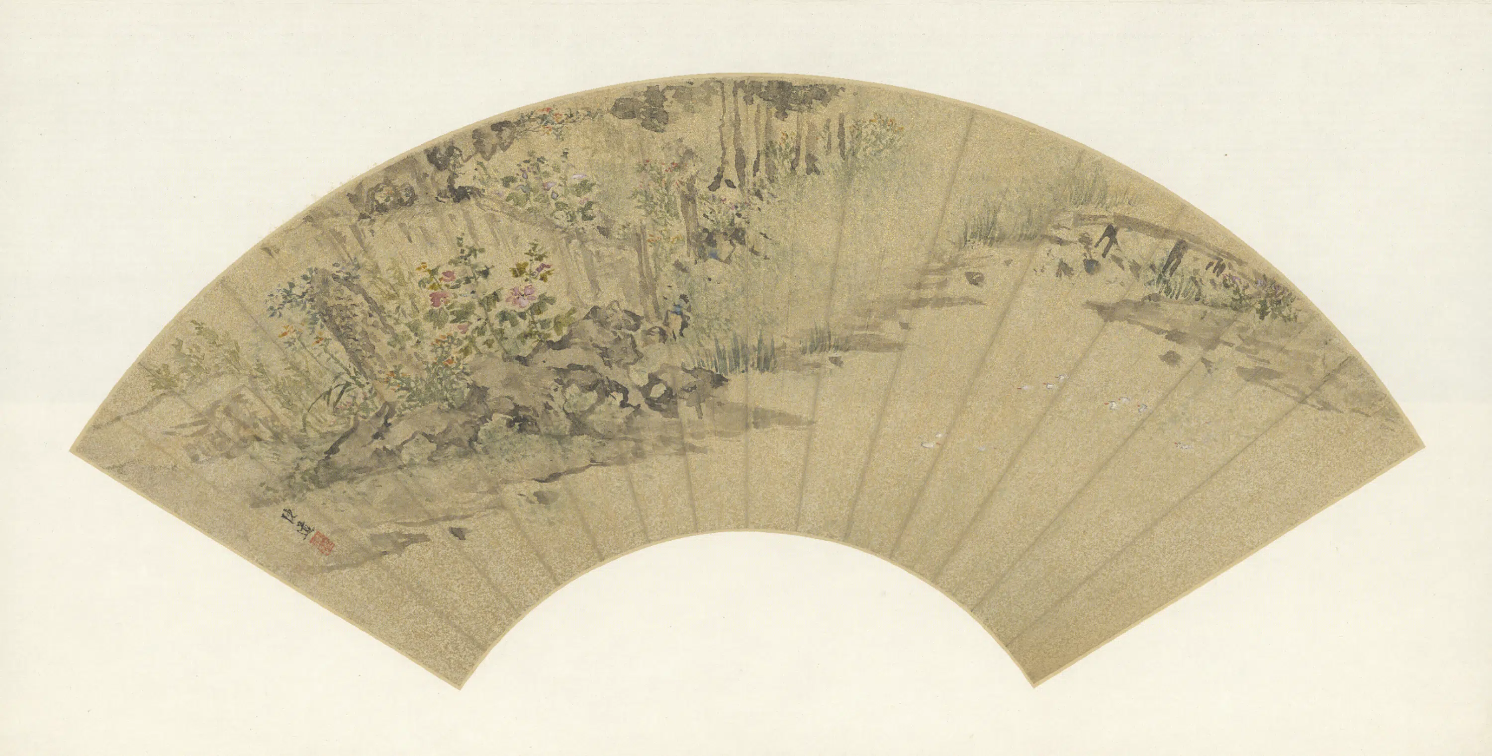 明朝【陈遵】《花溪游鸭扇页》