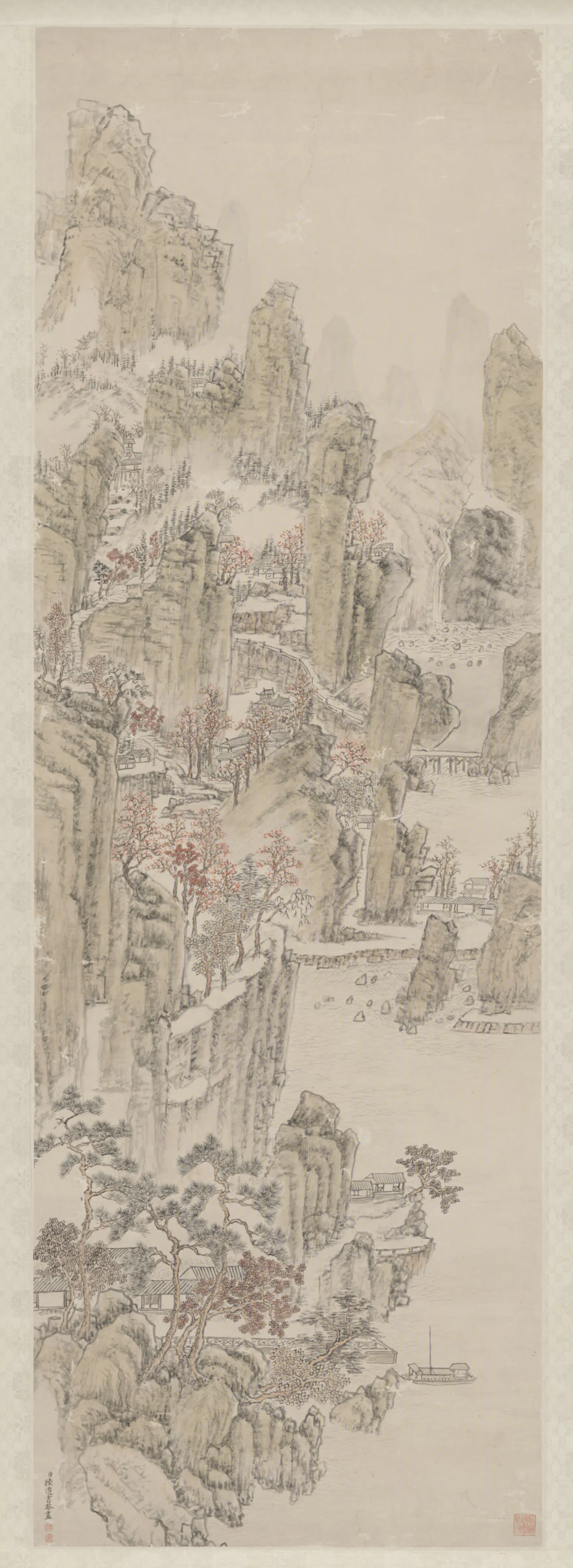 清代【陆遵书】《秋岩锦嶂图轴》