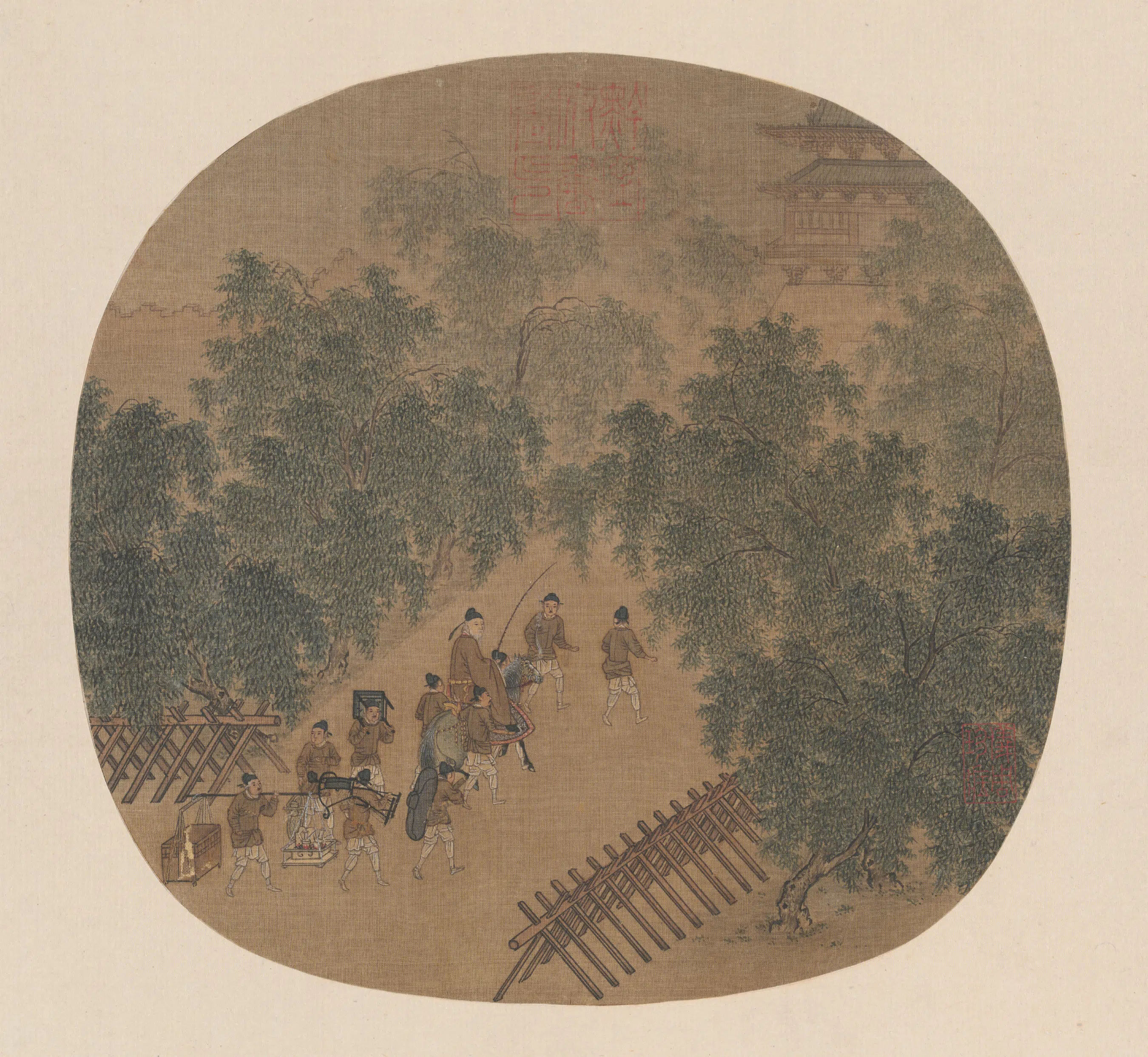 宋代《纨扇画册-宋人春游晚归页》