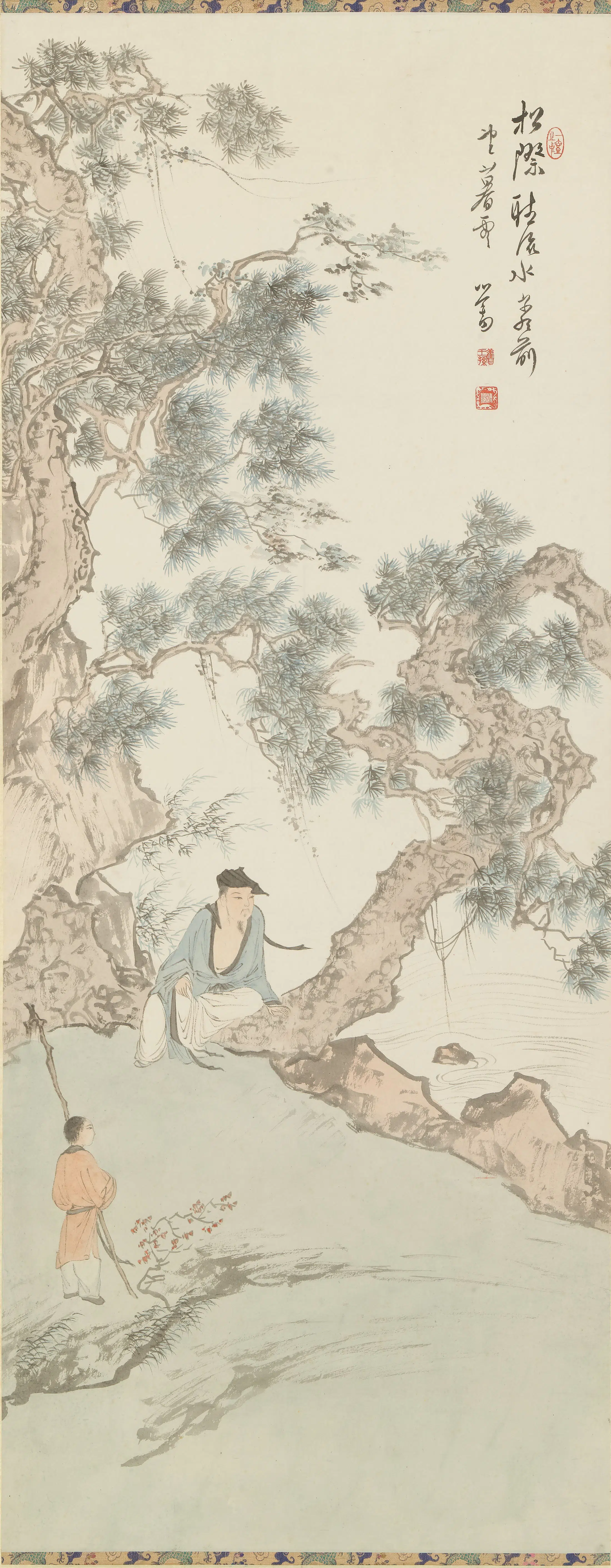 近现代【溥儒（溥心畬）】《松溪听声图轴》