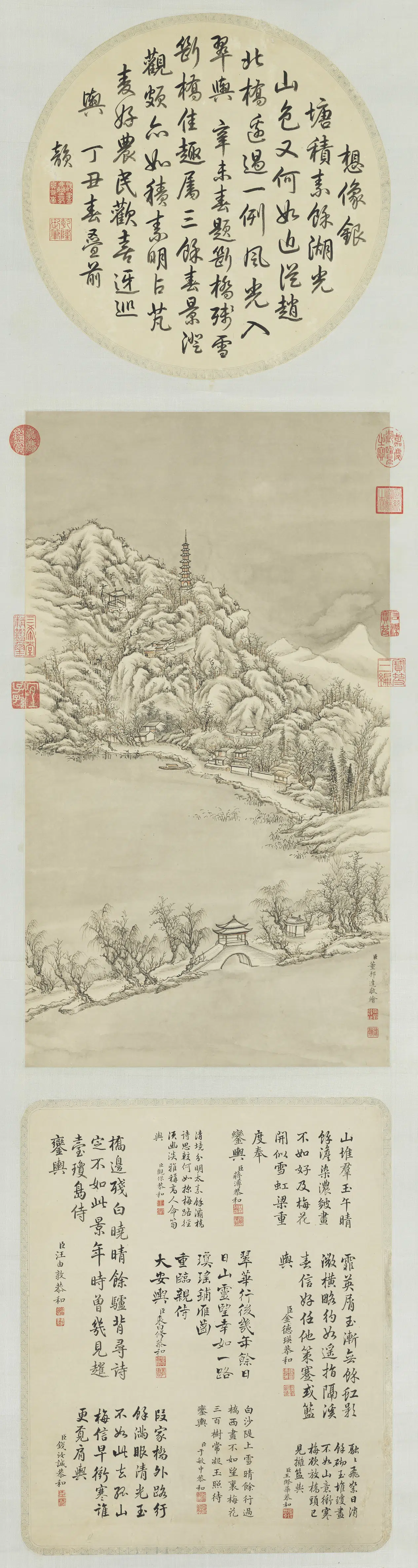 清代【董邦达】《断桥残雪御题图轴》
