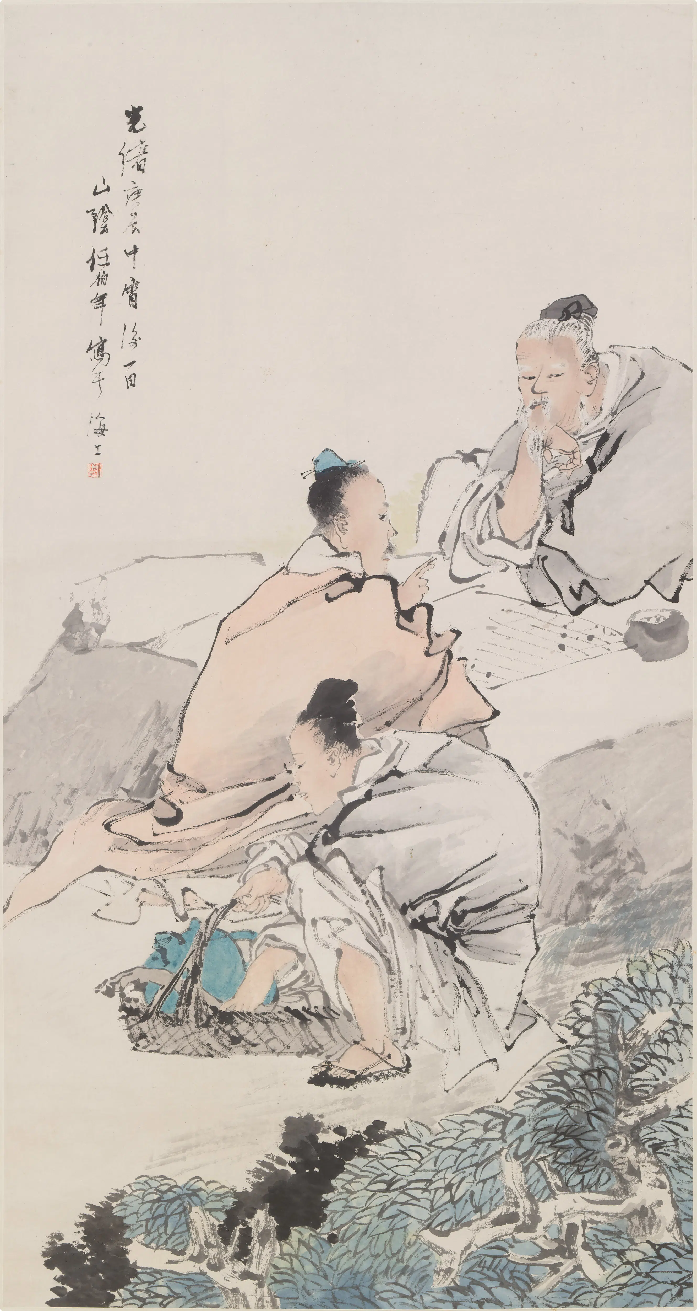 清代【任伯年（任颐）】《弈棋图轴》