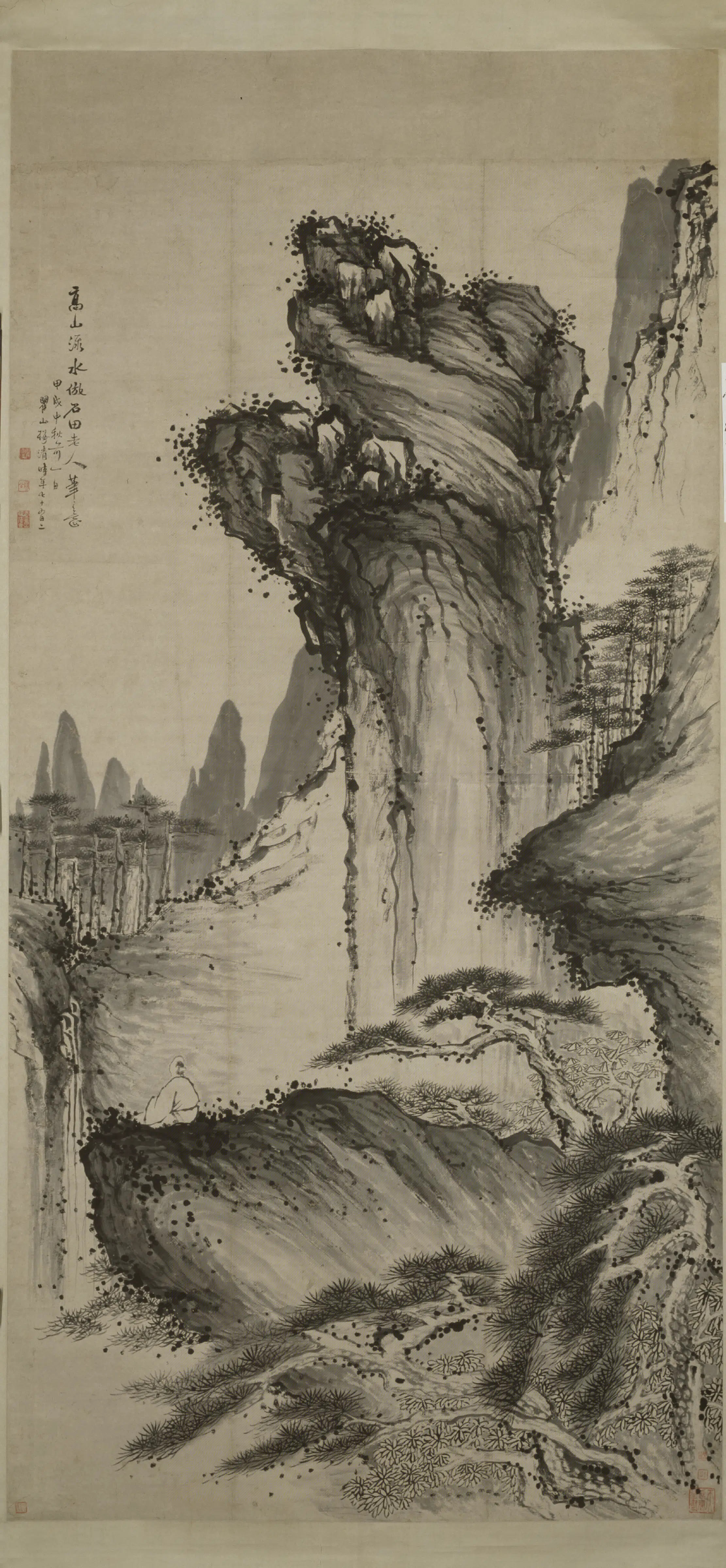 清代【梅清】《高山流水图轴》