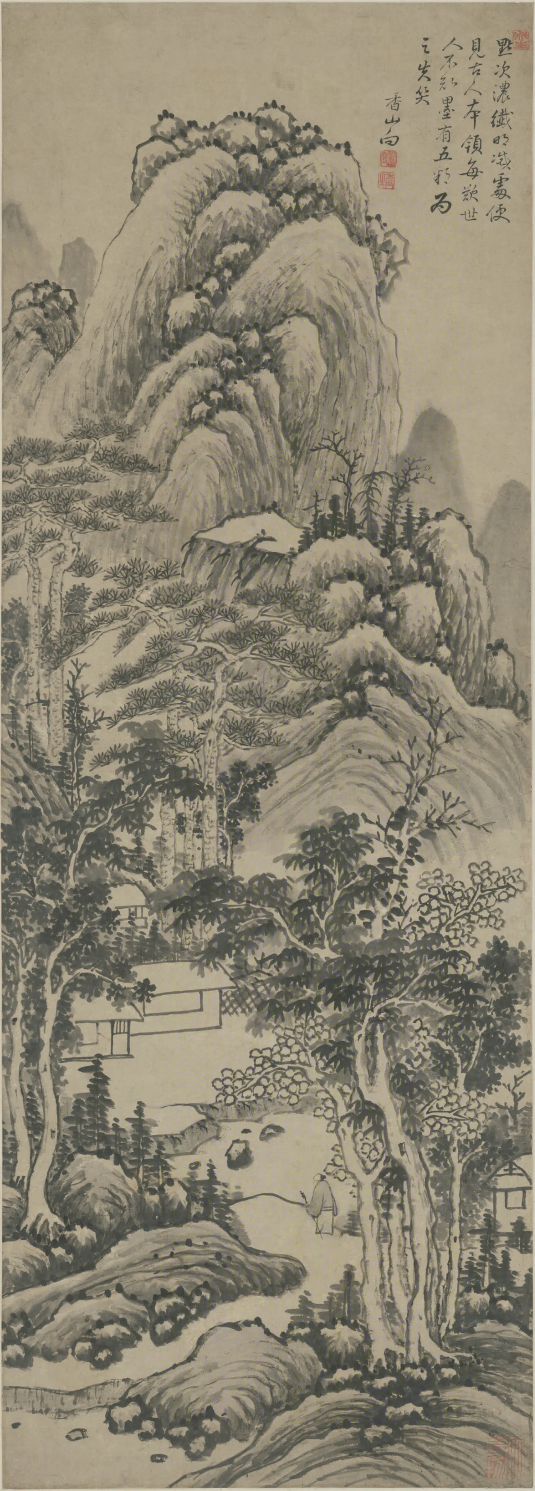 清代【恽本初】《山居访旧图轴》