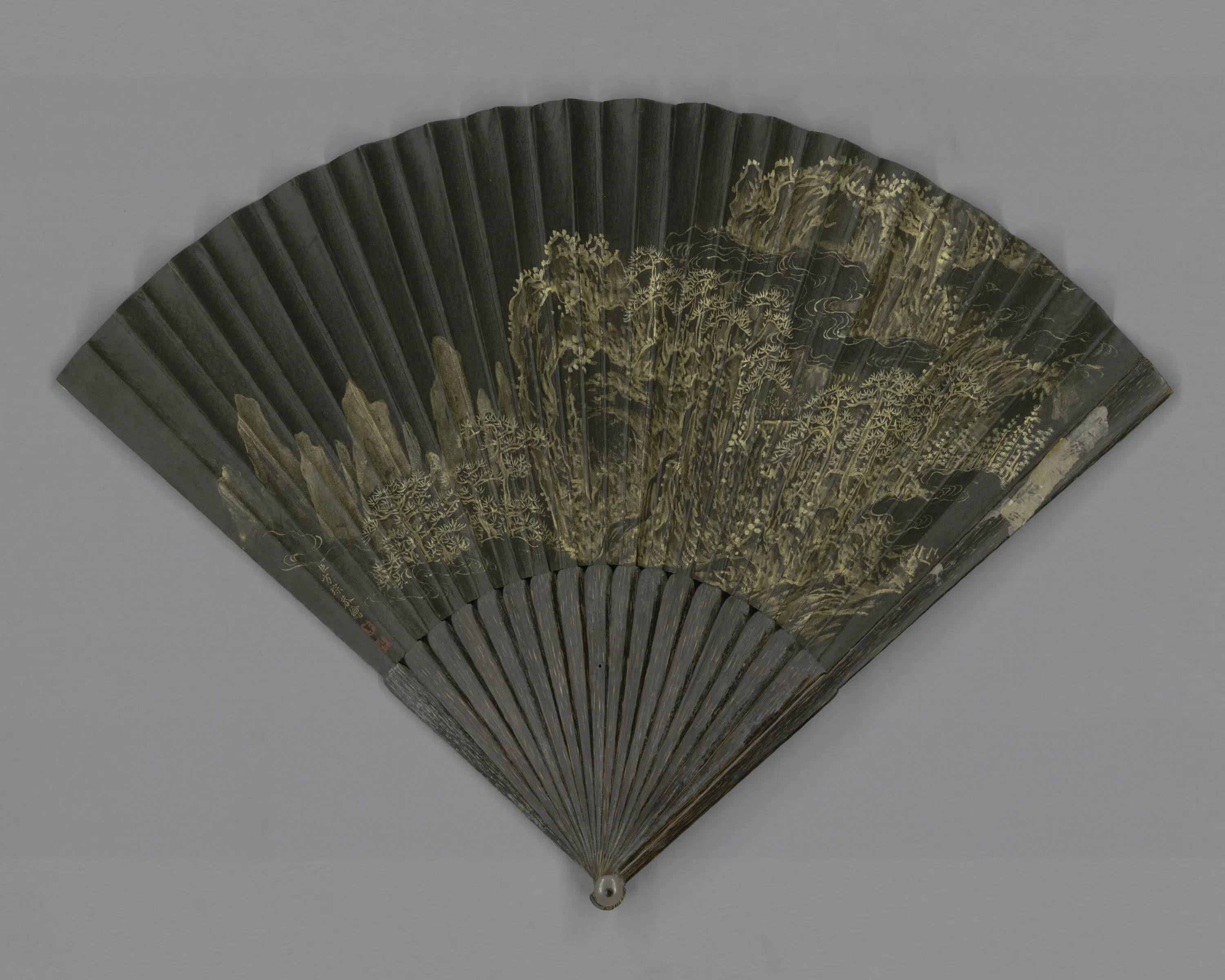 清代【方琮】《画山水窦光鼐书寒山云海歌成扇》