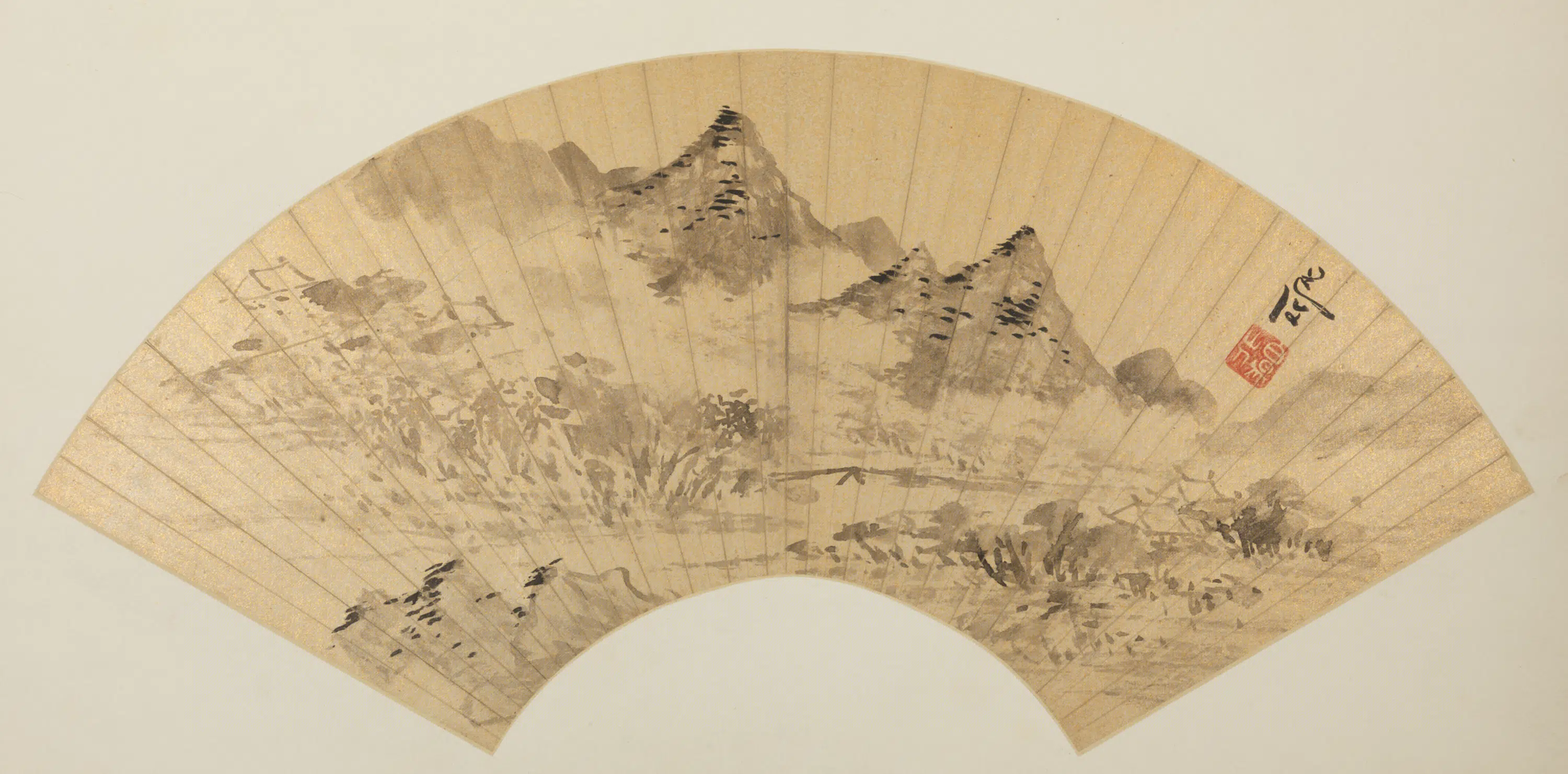明朝【陈淳（道复）】《云山扇》