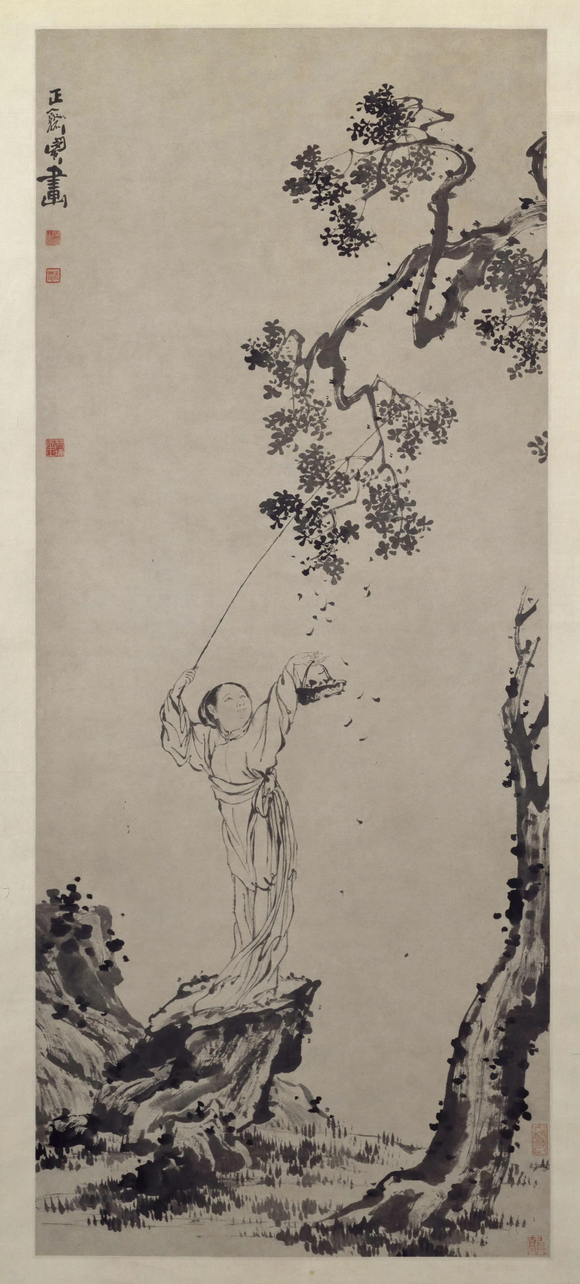 清代【闵贞】《采桑图轴》