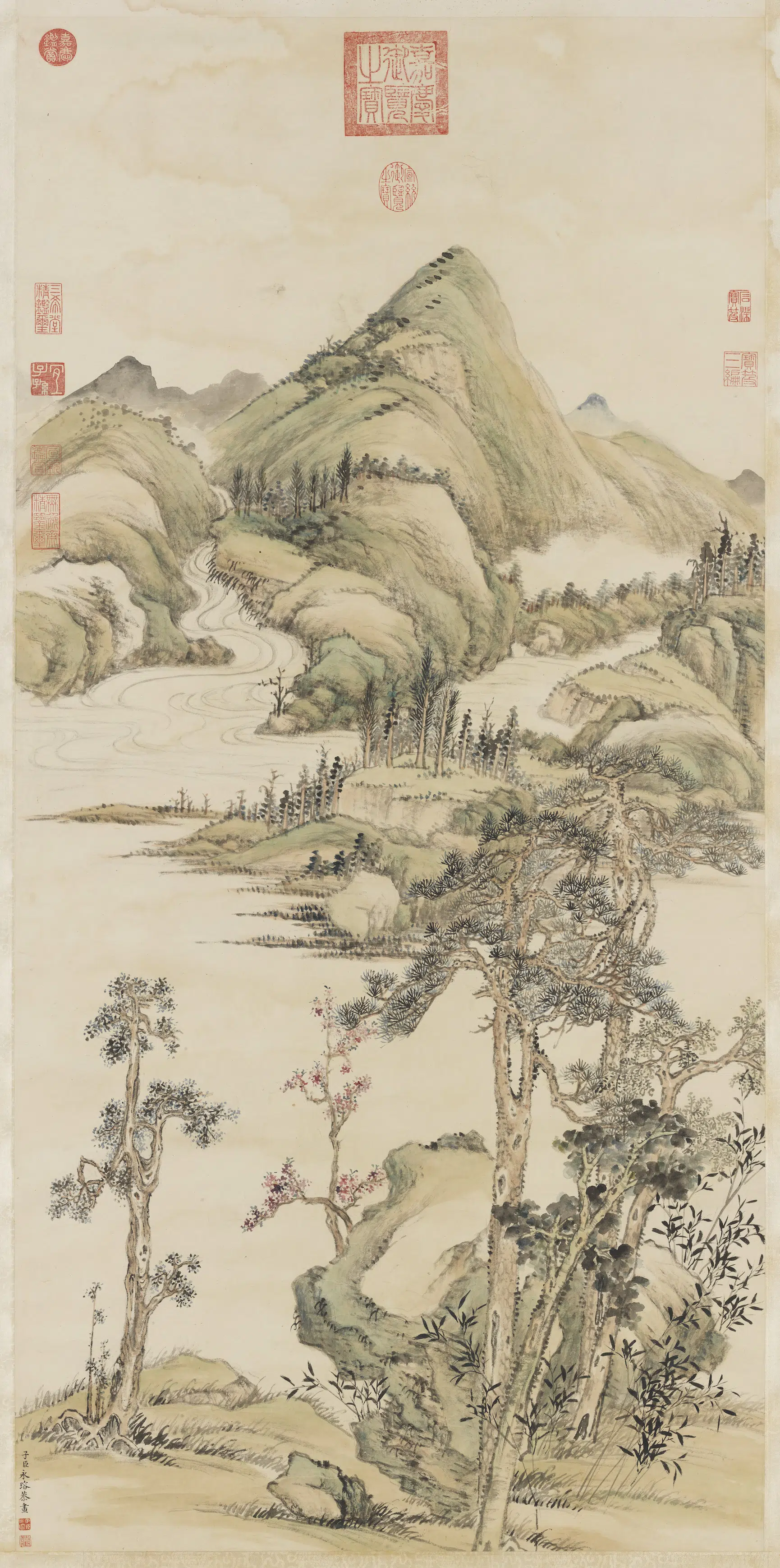 清代【爱新觉罗·永瑢】《山水图(秋山悬瀑)》