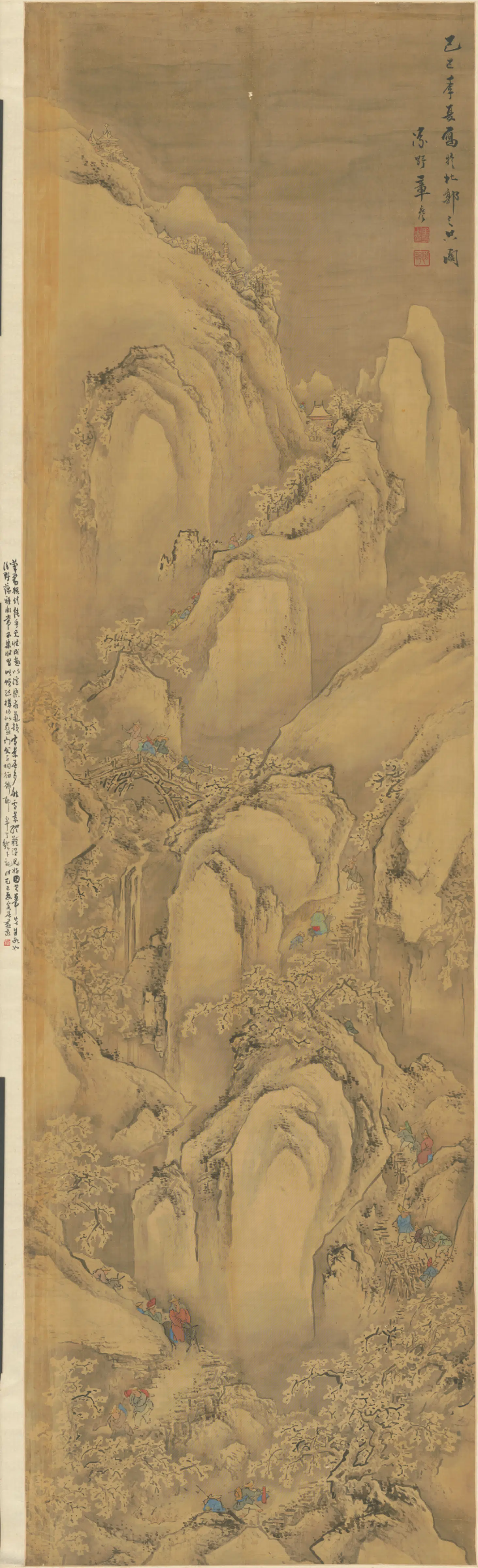 清代【章参】《雪山行旅图轴》