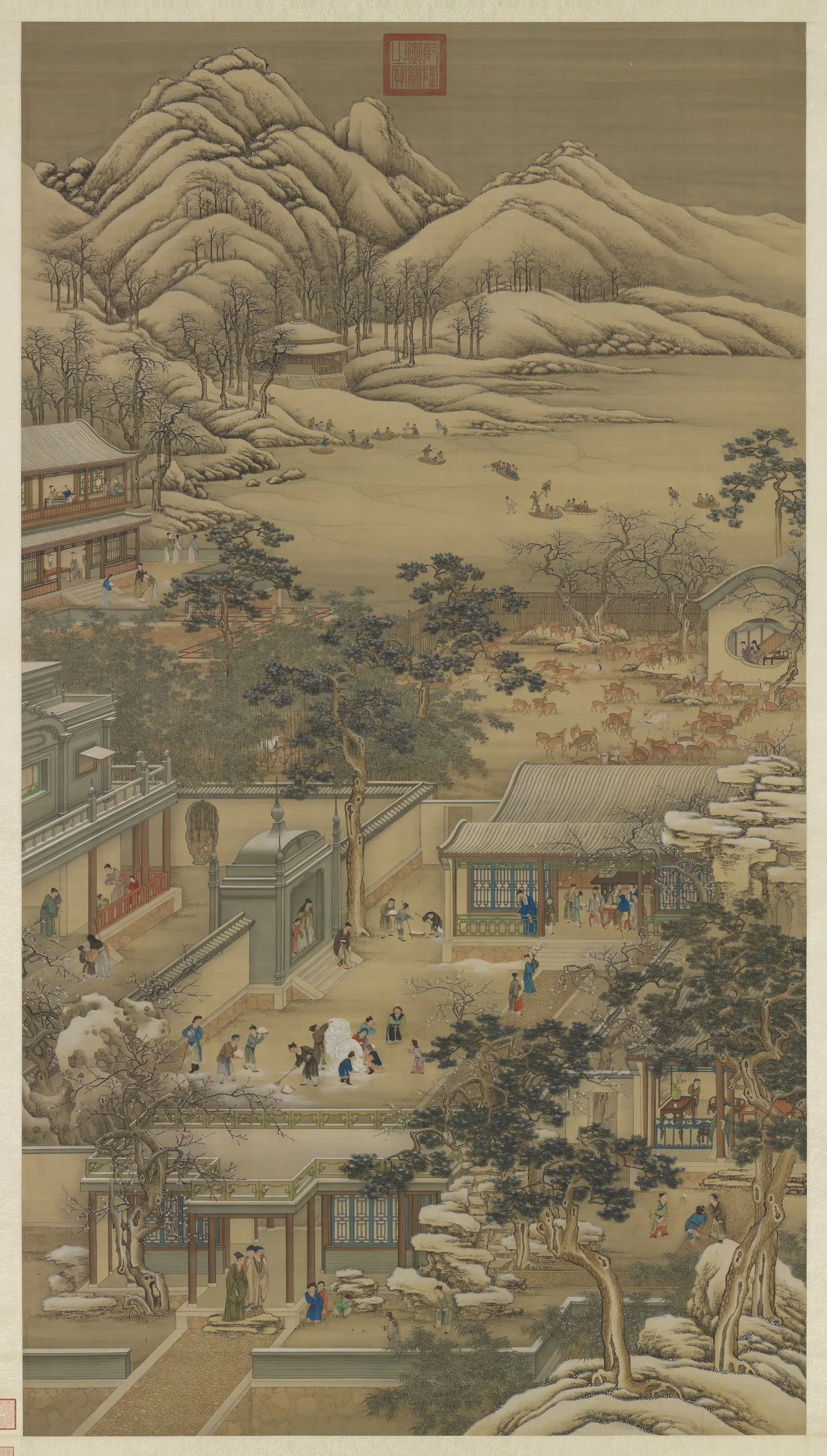 清代【宫廷艺术家】《画院画十二月月令图十二月图轴》